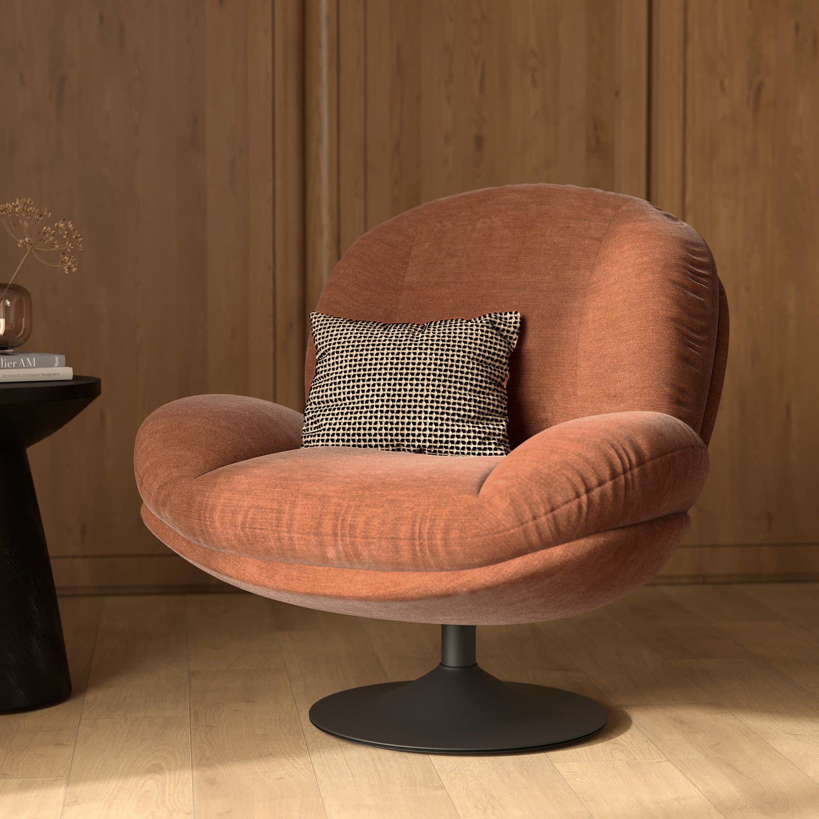 Fauteuil Ricci velours marron pivotant