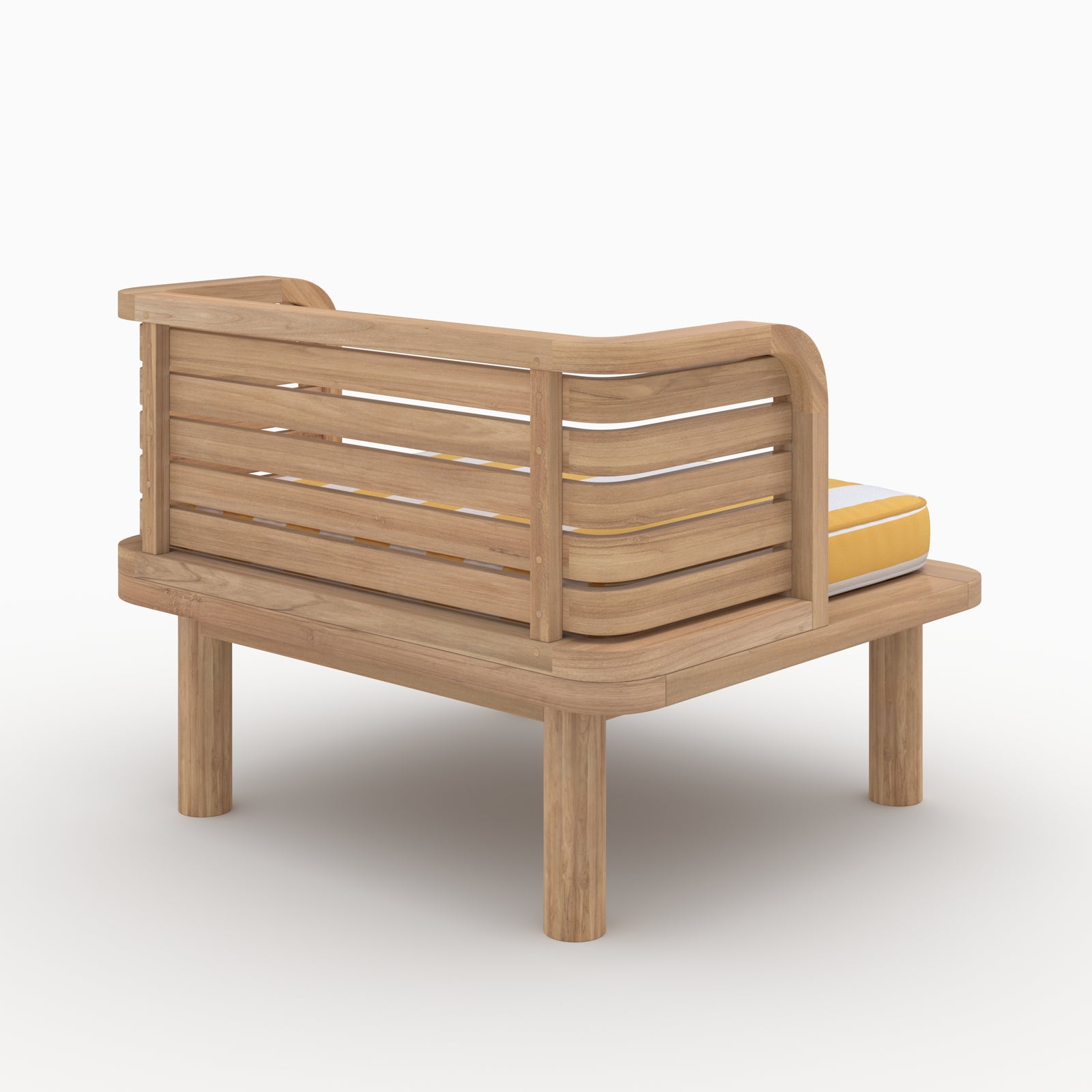 Fauteuil teck massif jardin Kilda coussin rayé jaune soleil