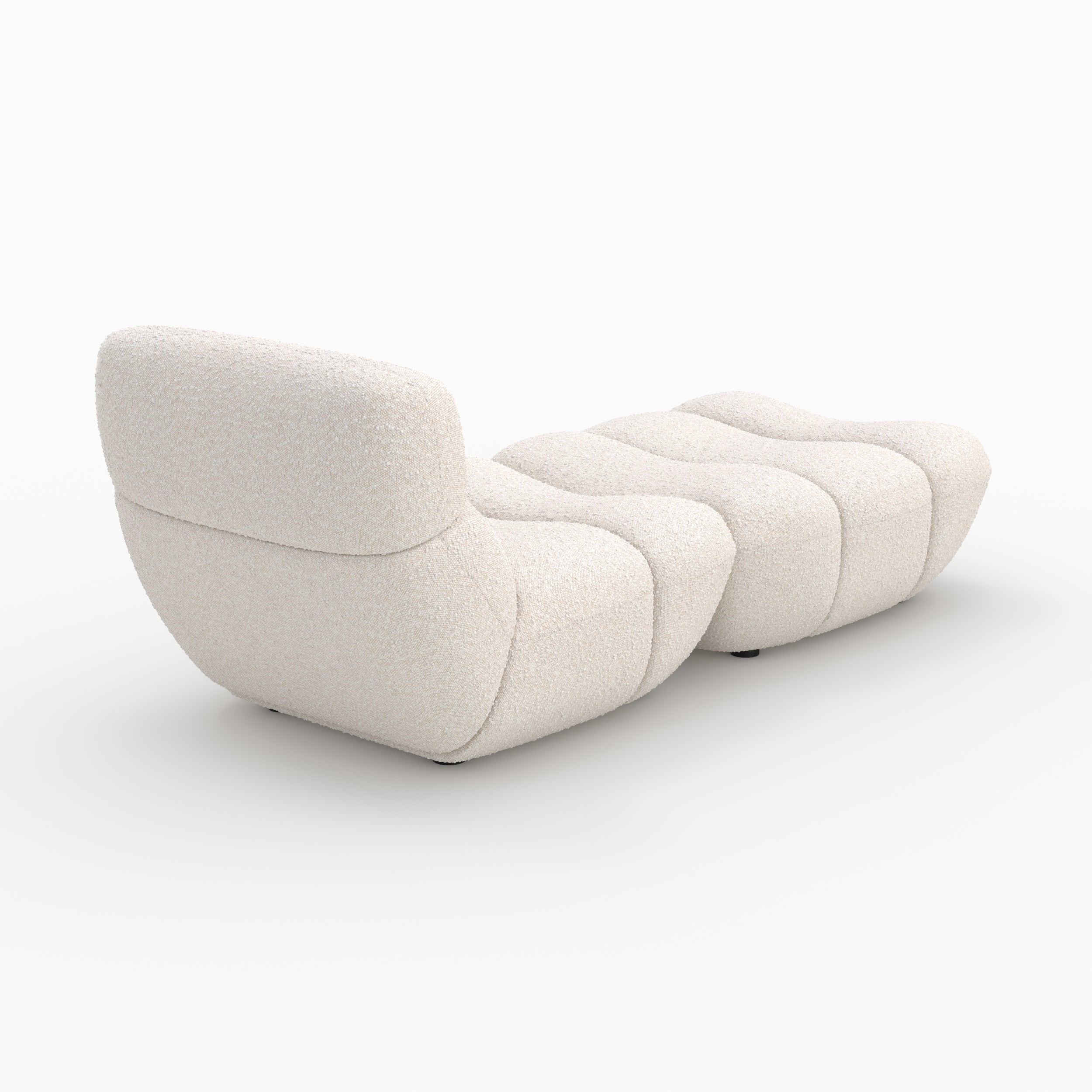 Fauteuil teddy avec pouf bouclé blanc