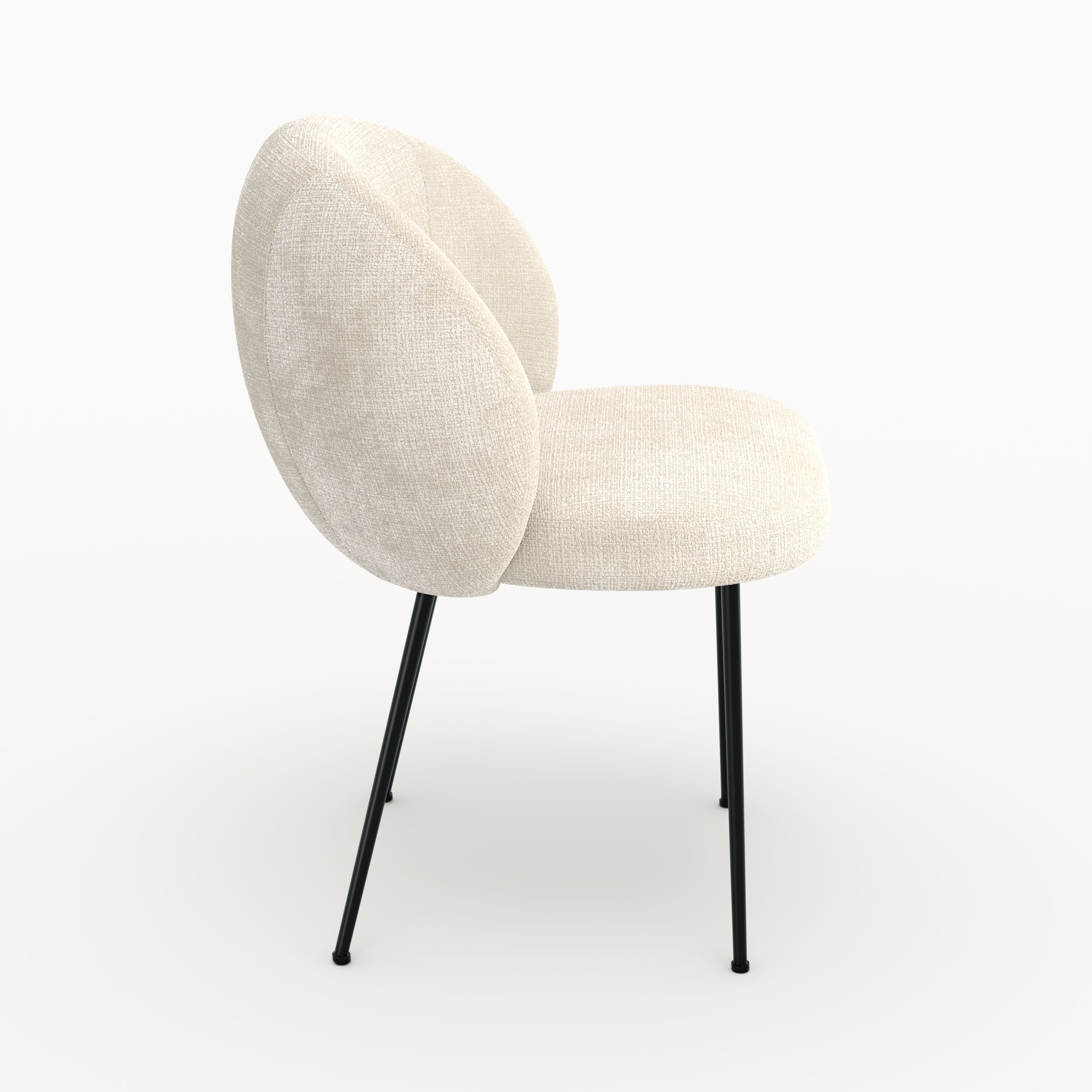 Focus chaise Bloomy en velours chenille écru et métal noir