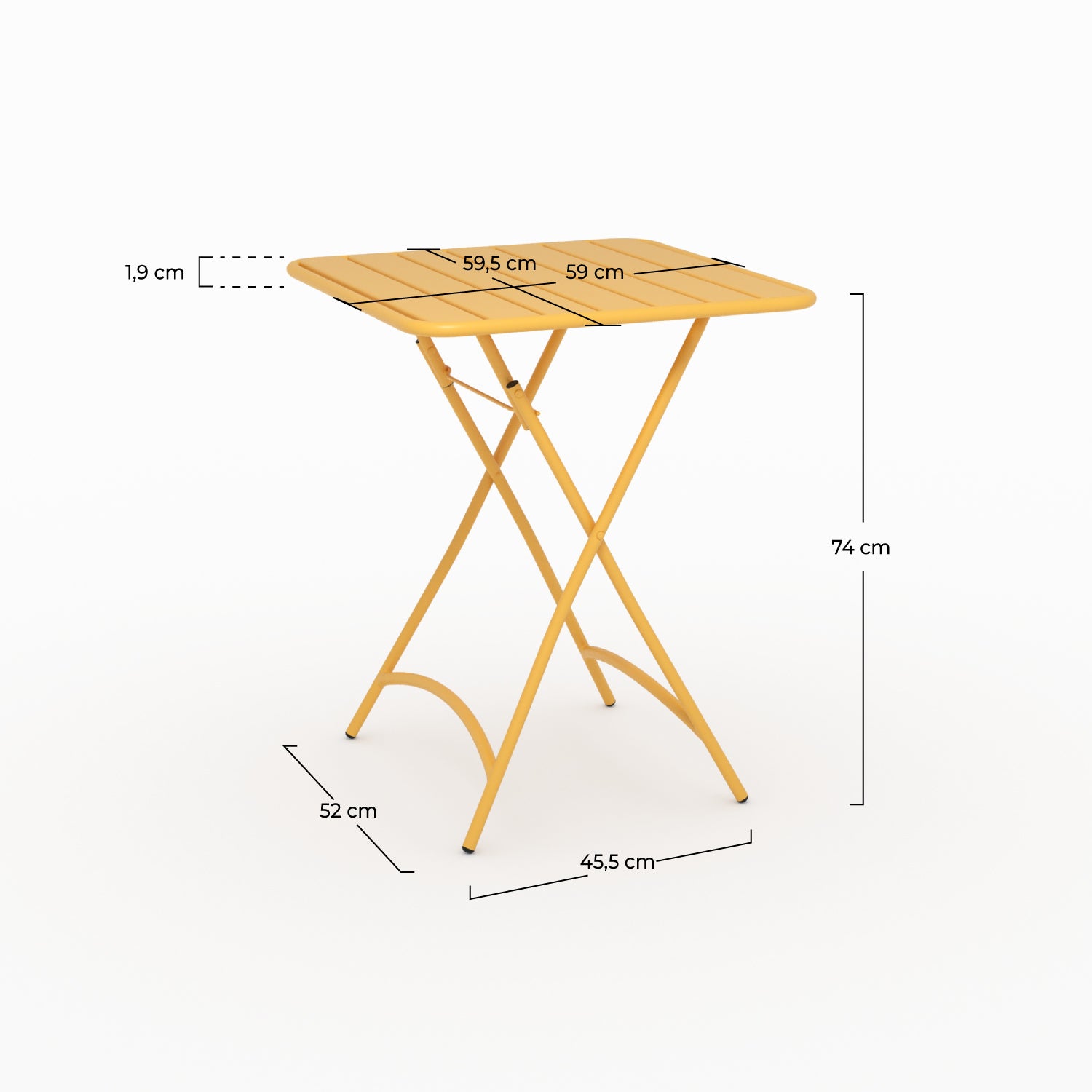 Focus table de jardin Yumi pliante en métal jaune beurre 2 personnes