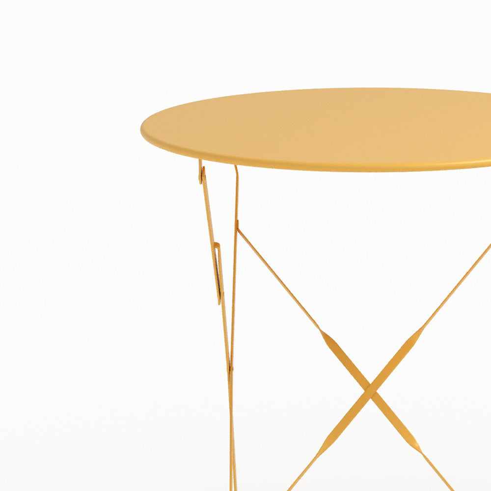 Focus table ronde et chaises de jardin pliantes Kayla 2 places en métal jaune