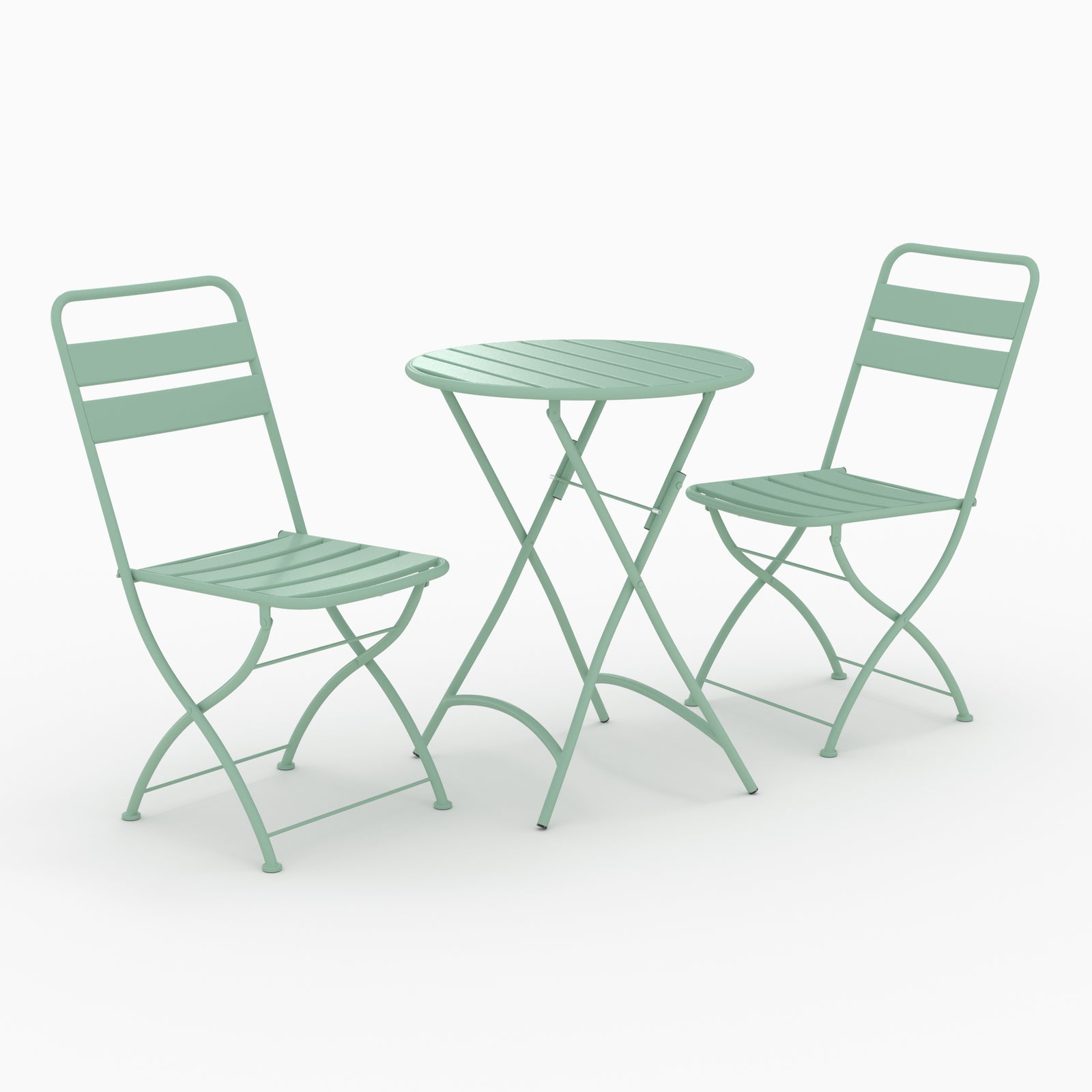 Focus table ronde et chaises de jardin pliantes Yumi 2 places en métal vert