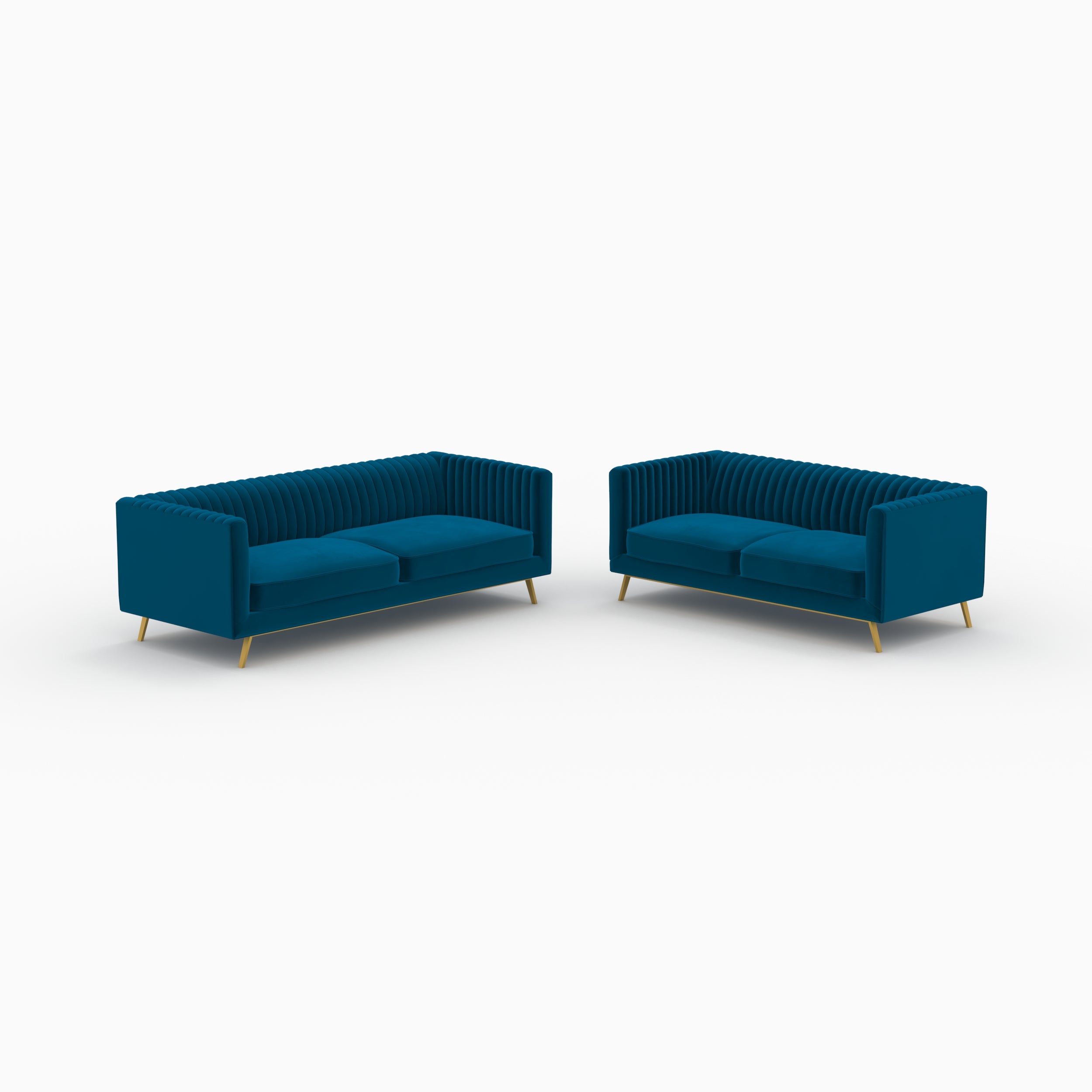 gatsby canape en velours bleu et pieds dores 5 places