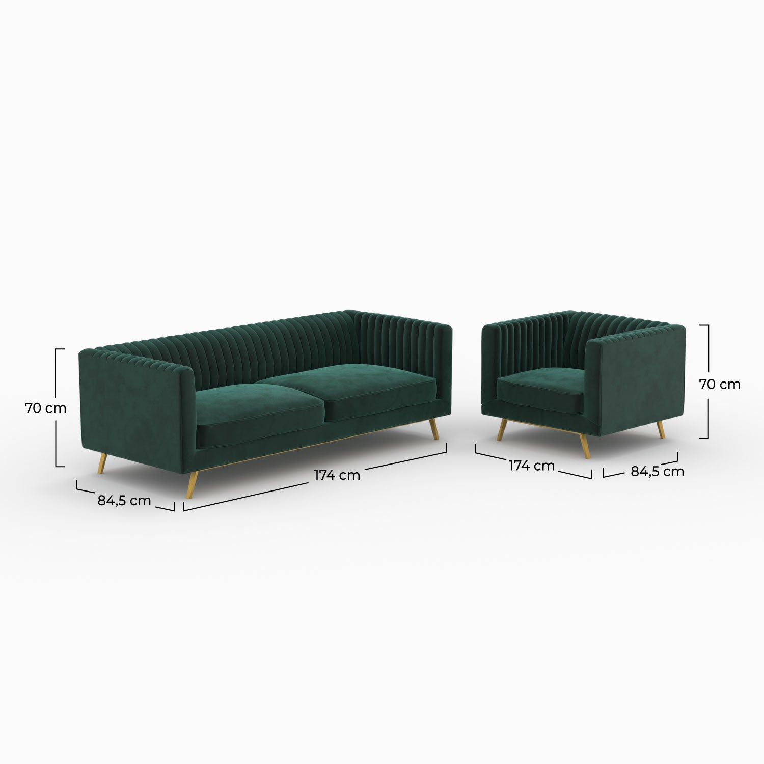 Gatsby velours vert canapé fauteuils