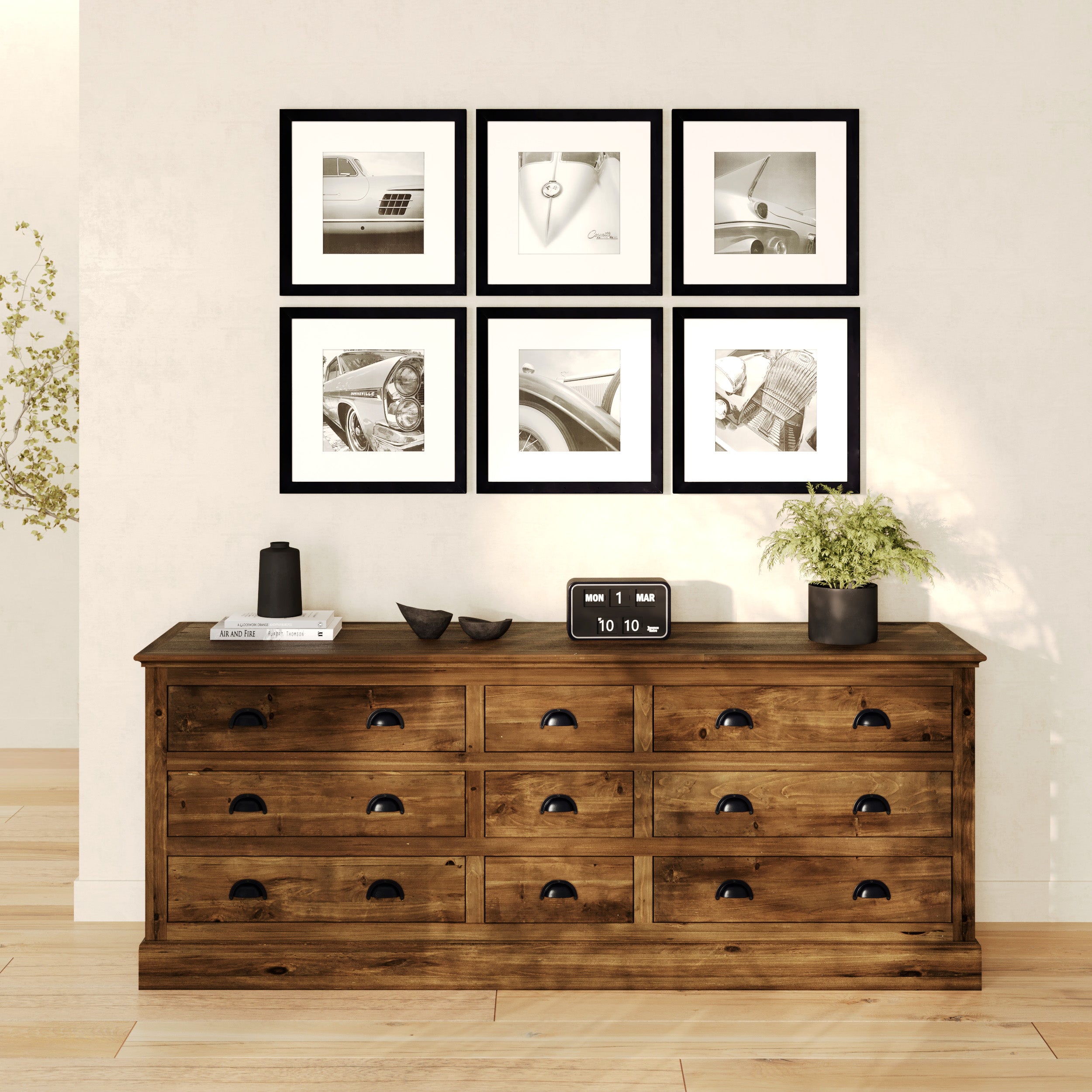 Grand buffet bois rangement tiroirs indus