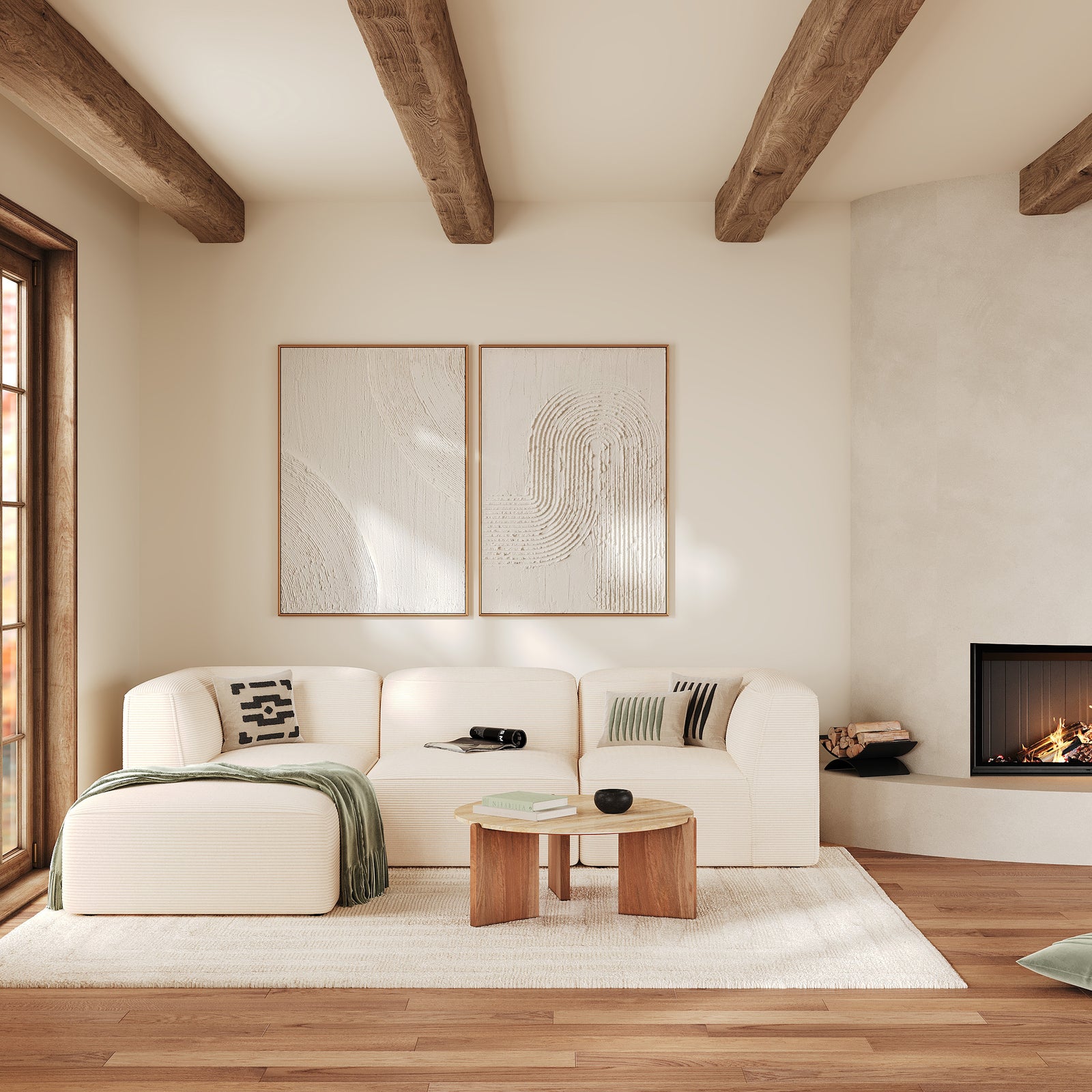 Grand canapé modulable 3 personnes Mina avec pouf