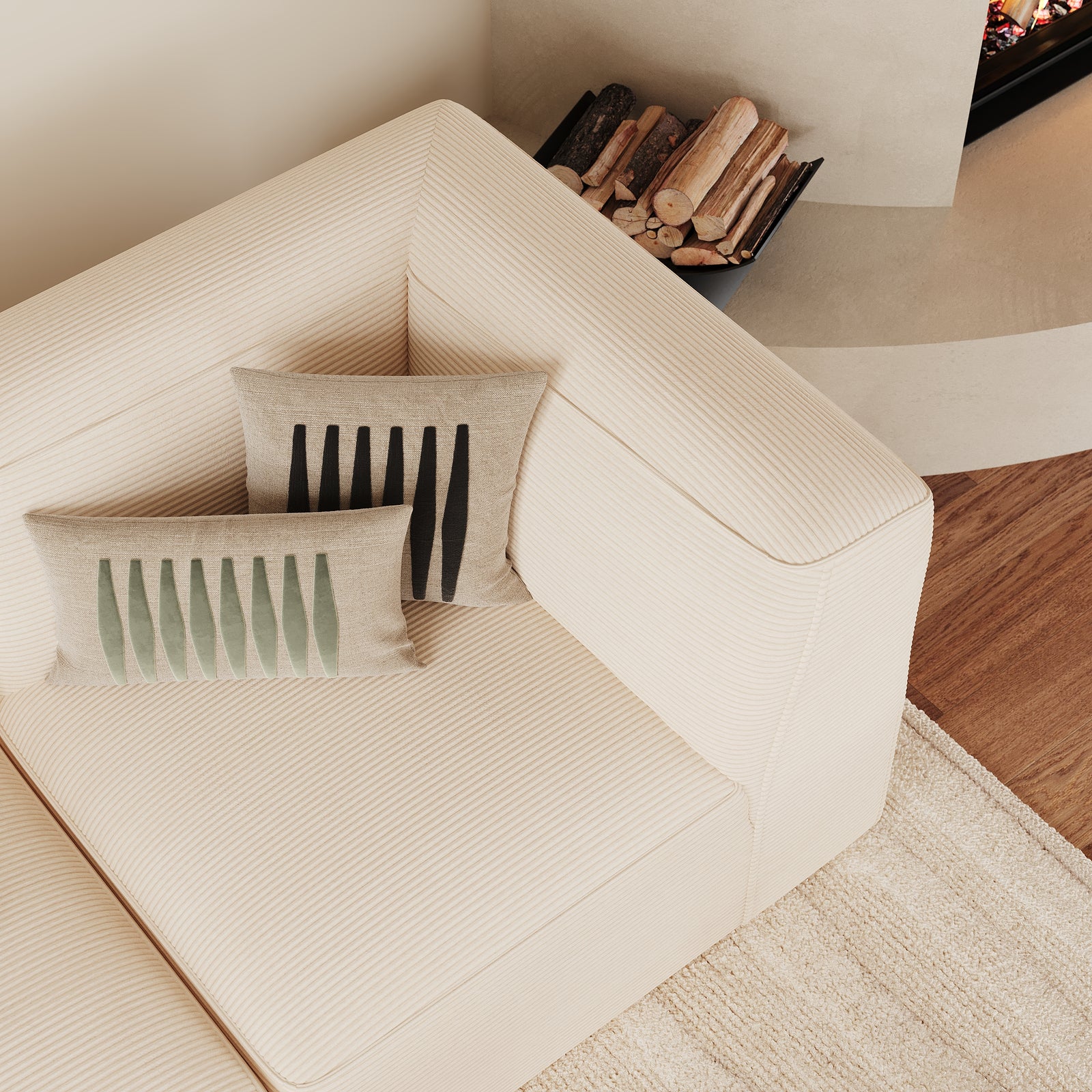 Grand canapé modulable en velours blanc Mina