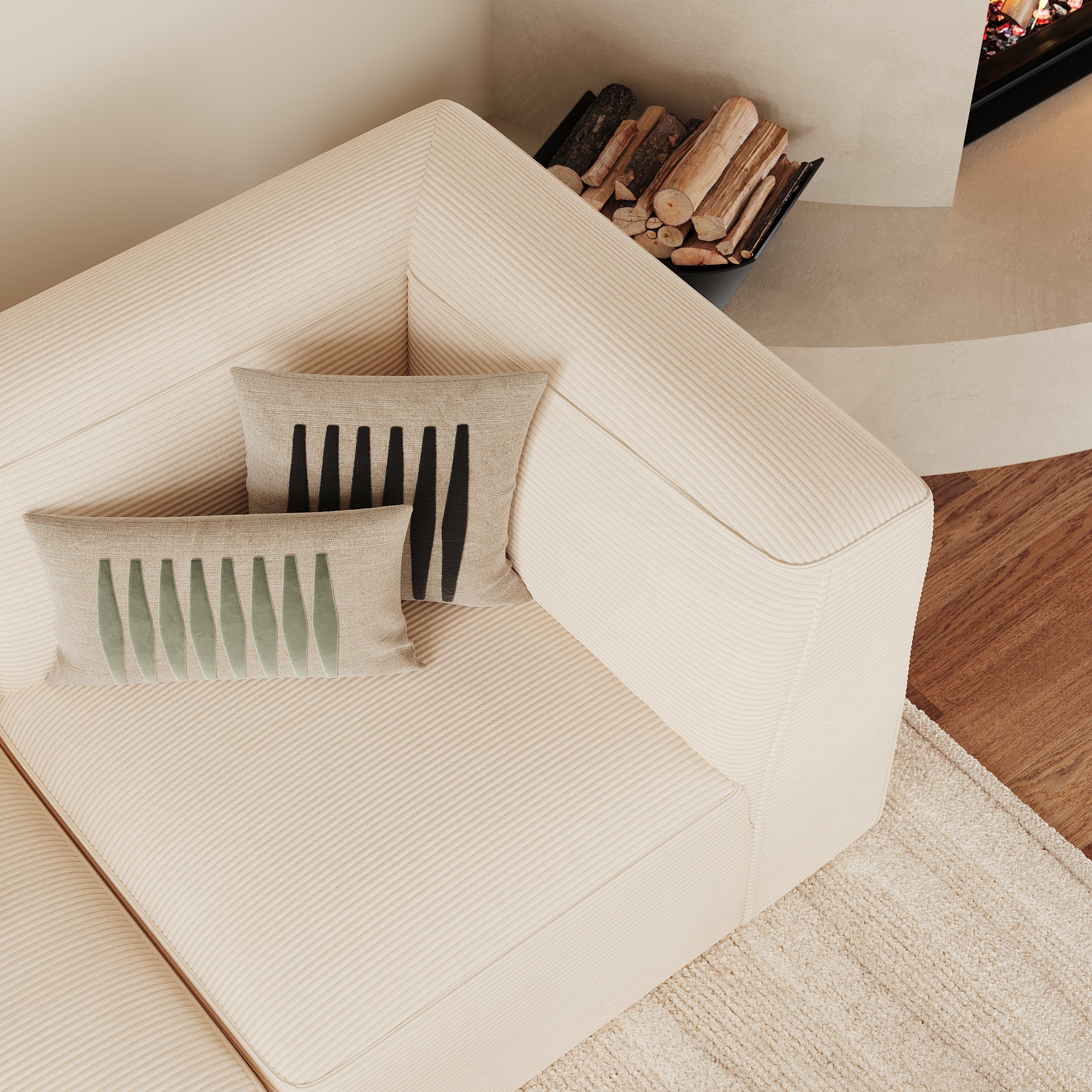 Grand canapé modulable en velours blanc Mina