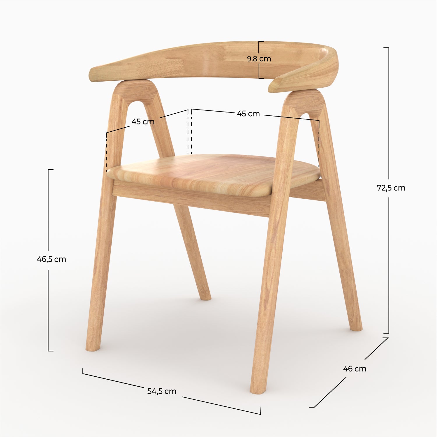 hawa sedia in legno di hevea chiaro con braccioli