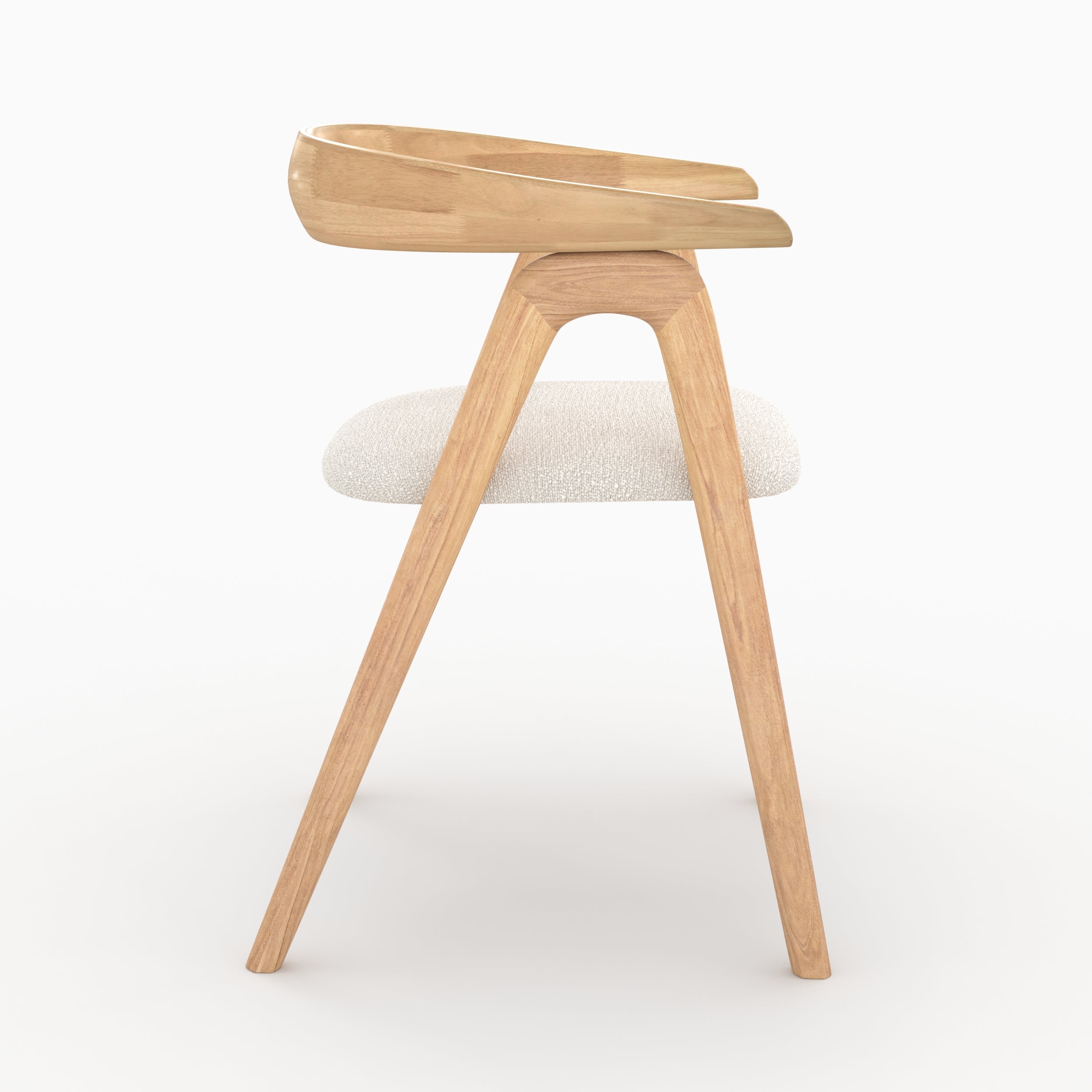 hawa sedia in legno di hevea chiaro e tessuto bouclé crema