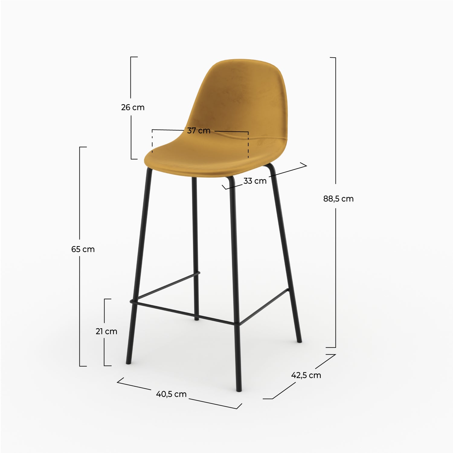 henrik chaise de bar en velours jaune 65 cm