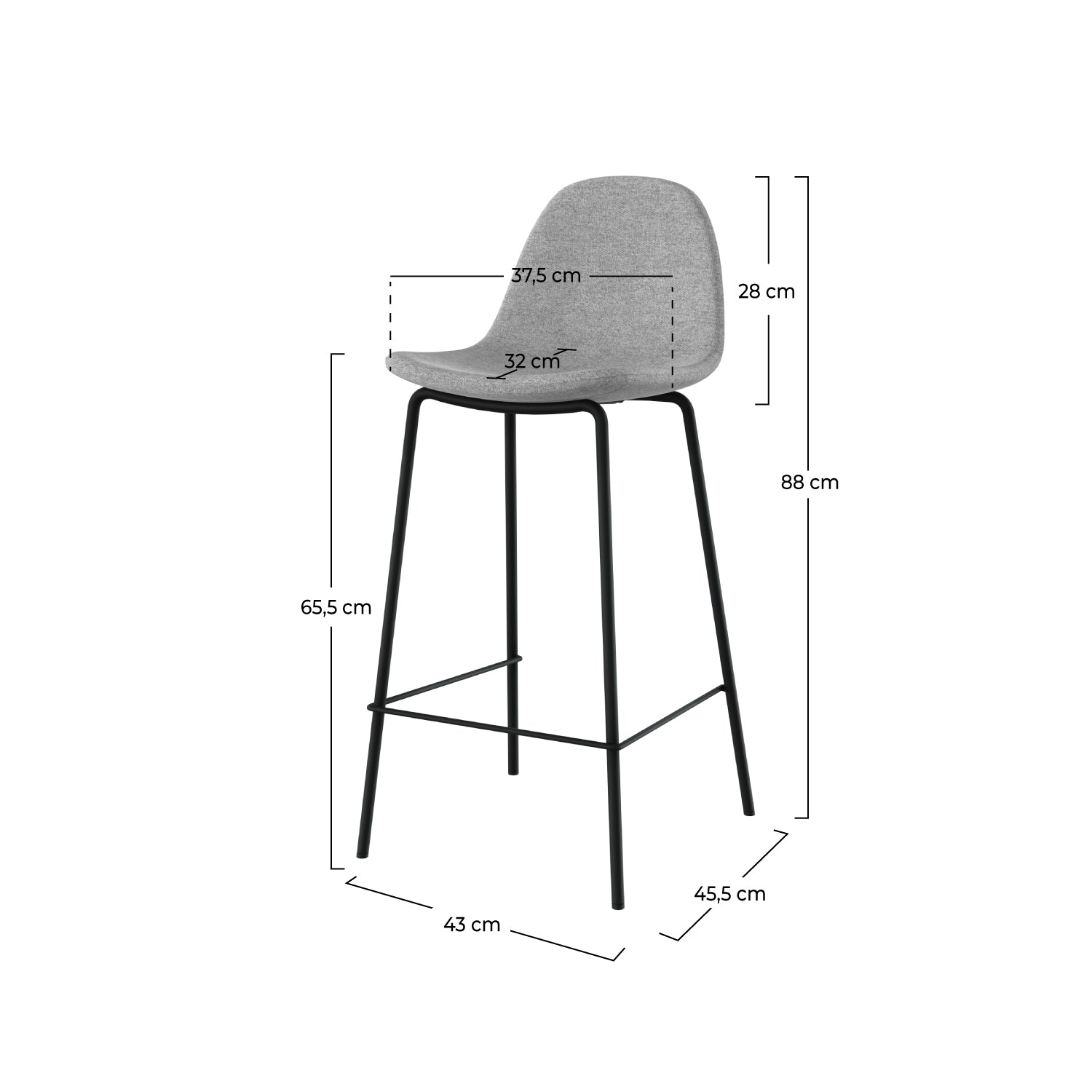 henrik chaise pour ilot central en tissu gris clair chine 65 cm lot 2