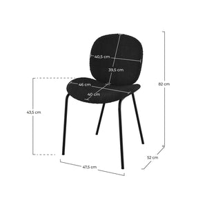 iris set di 2 sedie in tessuto bouclé nero e gambe in metallo nero