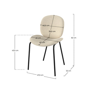 iris set di 2 sedie in tessuto bouclé beige con gambe nere