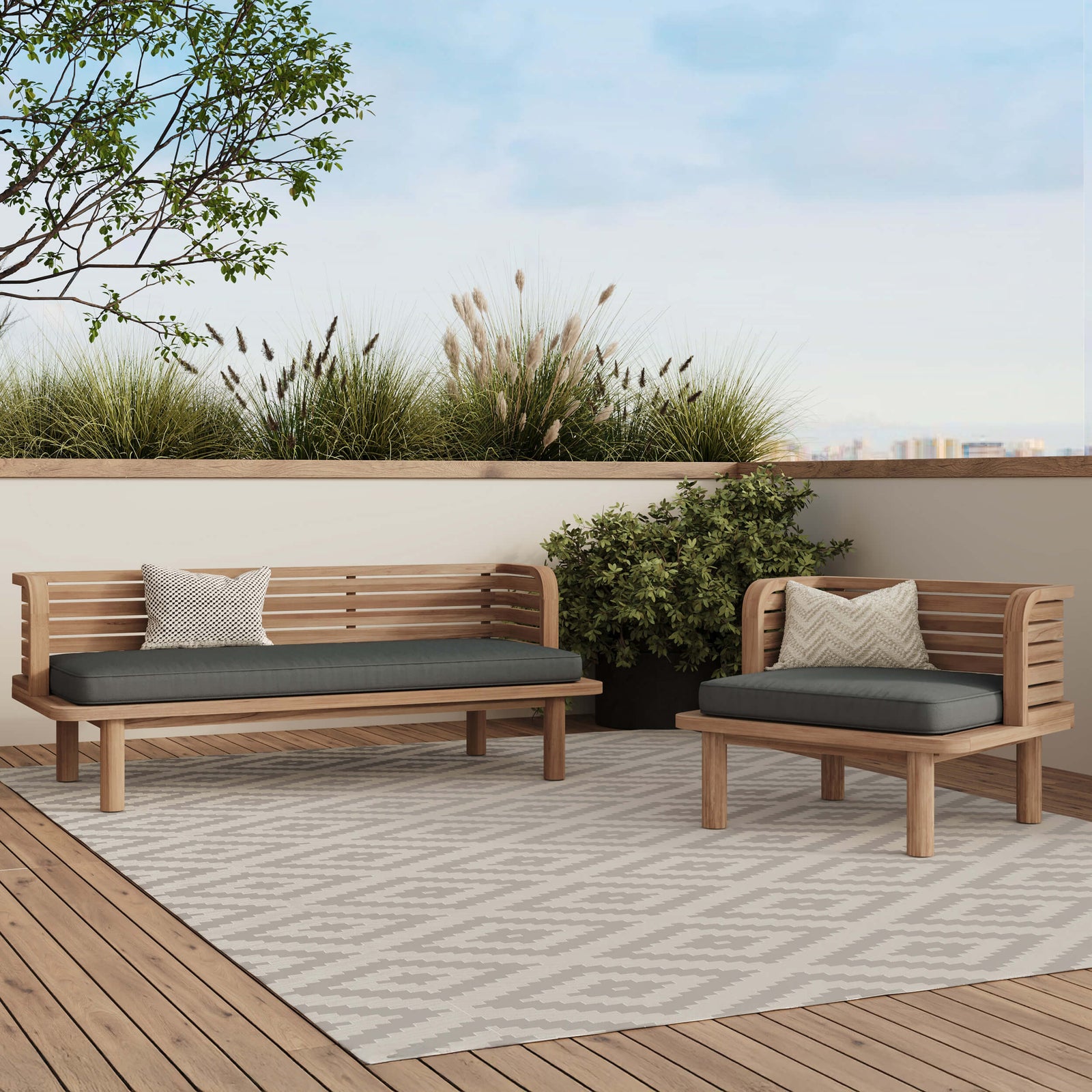 Jardin bois foncé tissu gris foncé Kilda 1