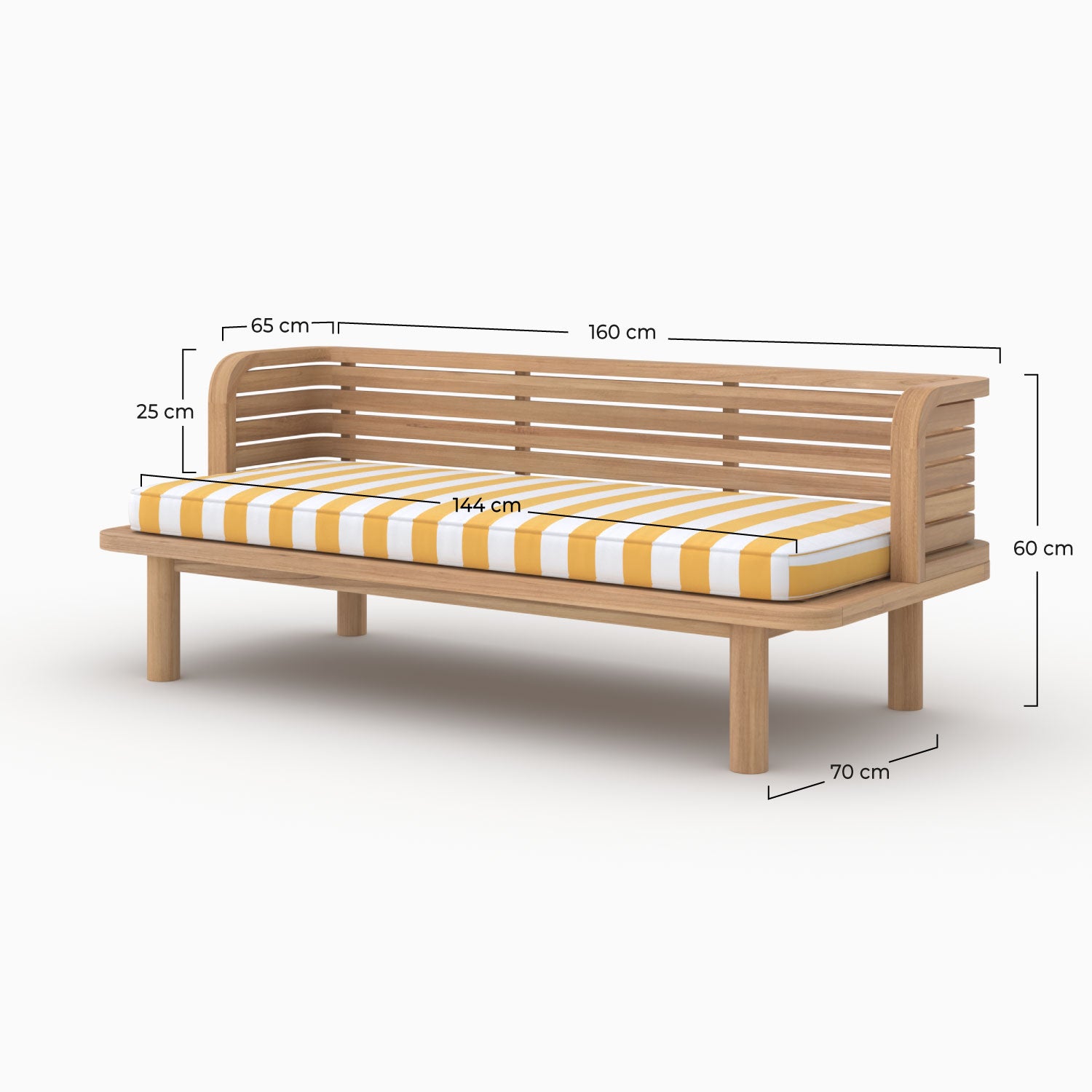 Jardin canapé teck massif Kilda coussin jaune poussin 2 places