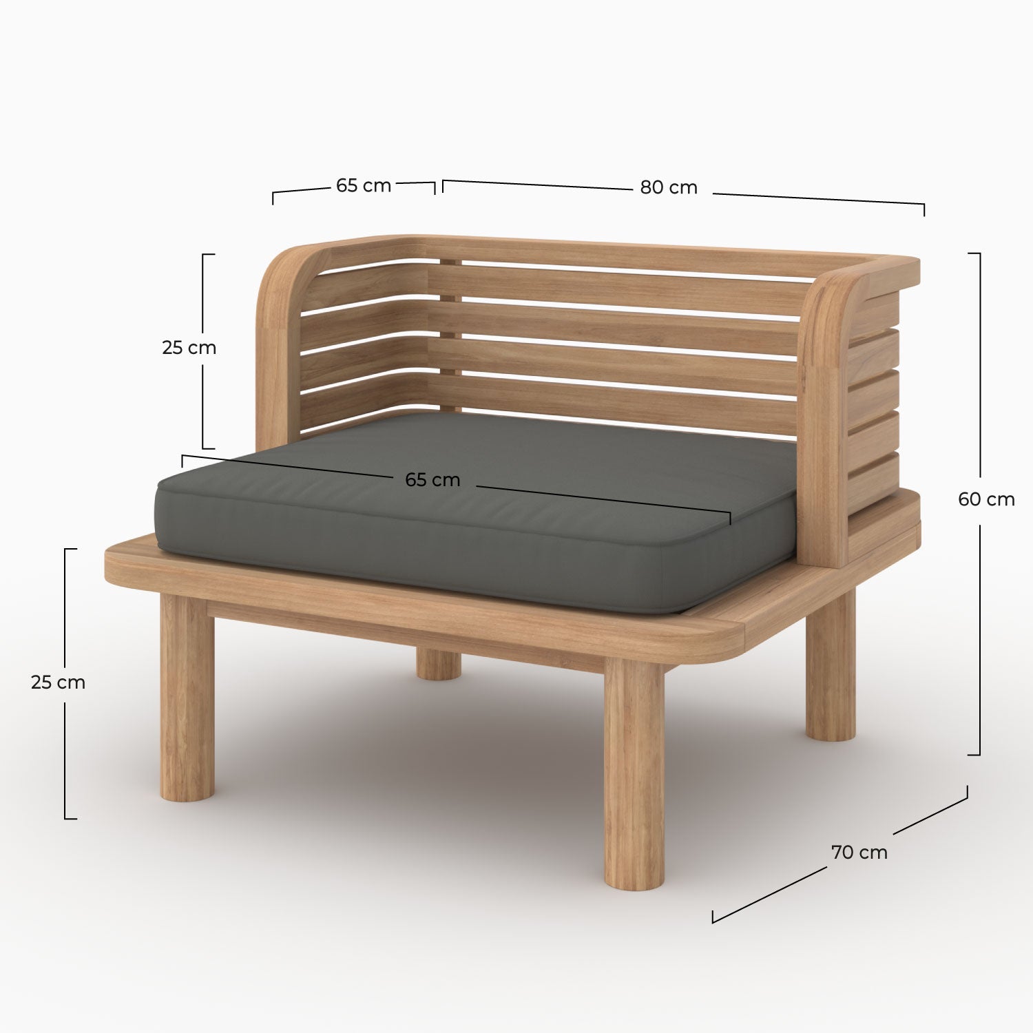 Jardin fauteuil teck massif Kilda avec coussin gris