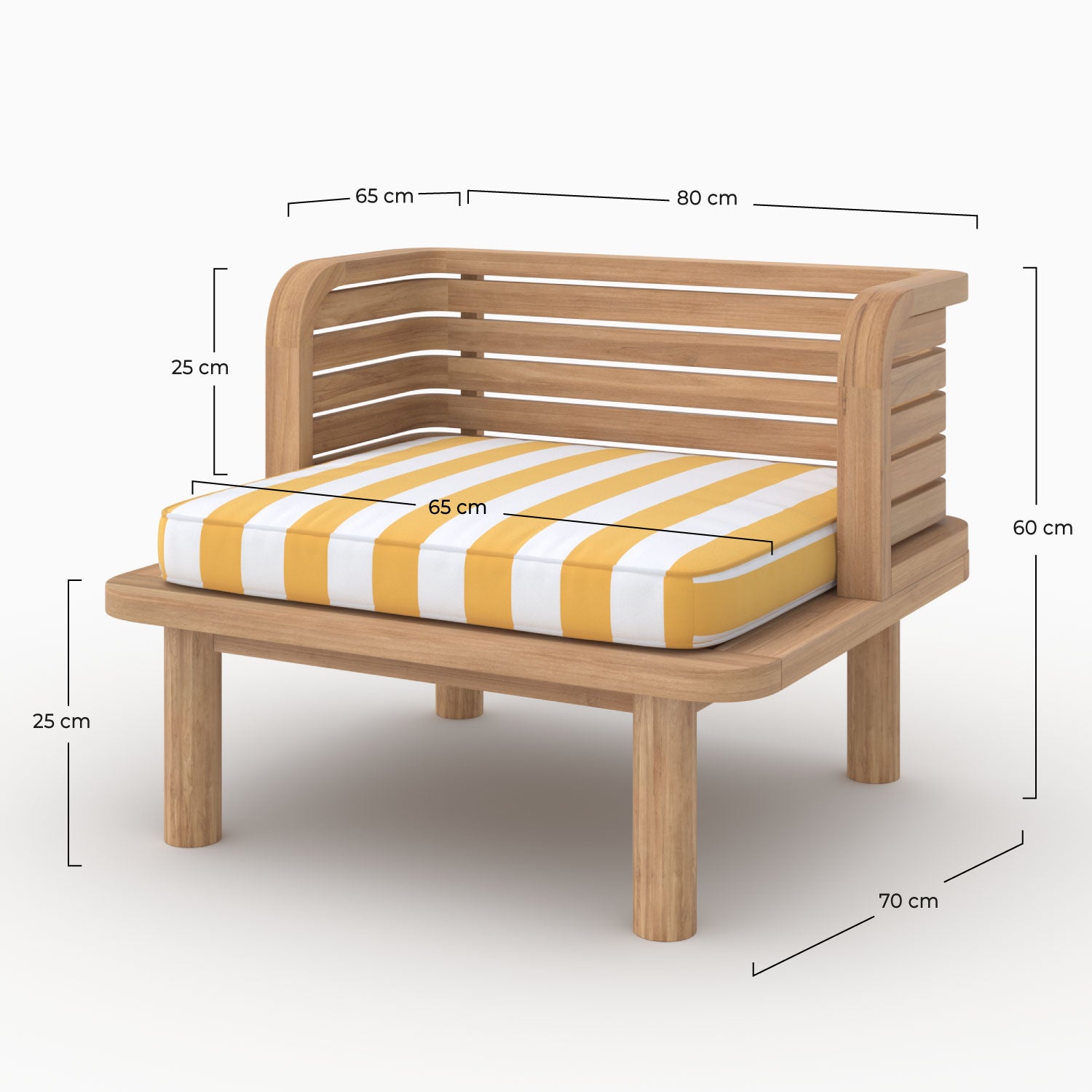 Jardin fauteuil teck massif Kilda coussin rayé jaune citron