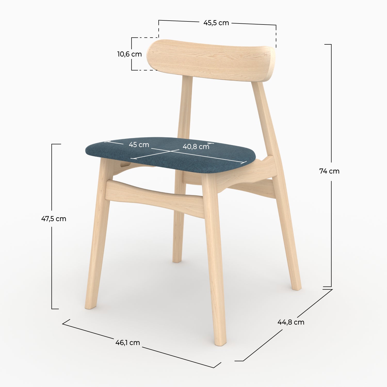 sedie Josette set di 2 in legno chiaro e tessuto blu