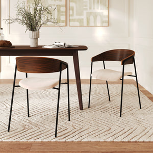 Juyan 2 chaises bois foncé et tissu blanc