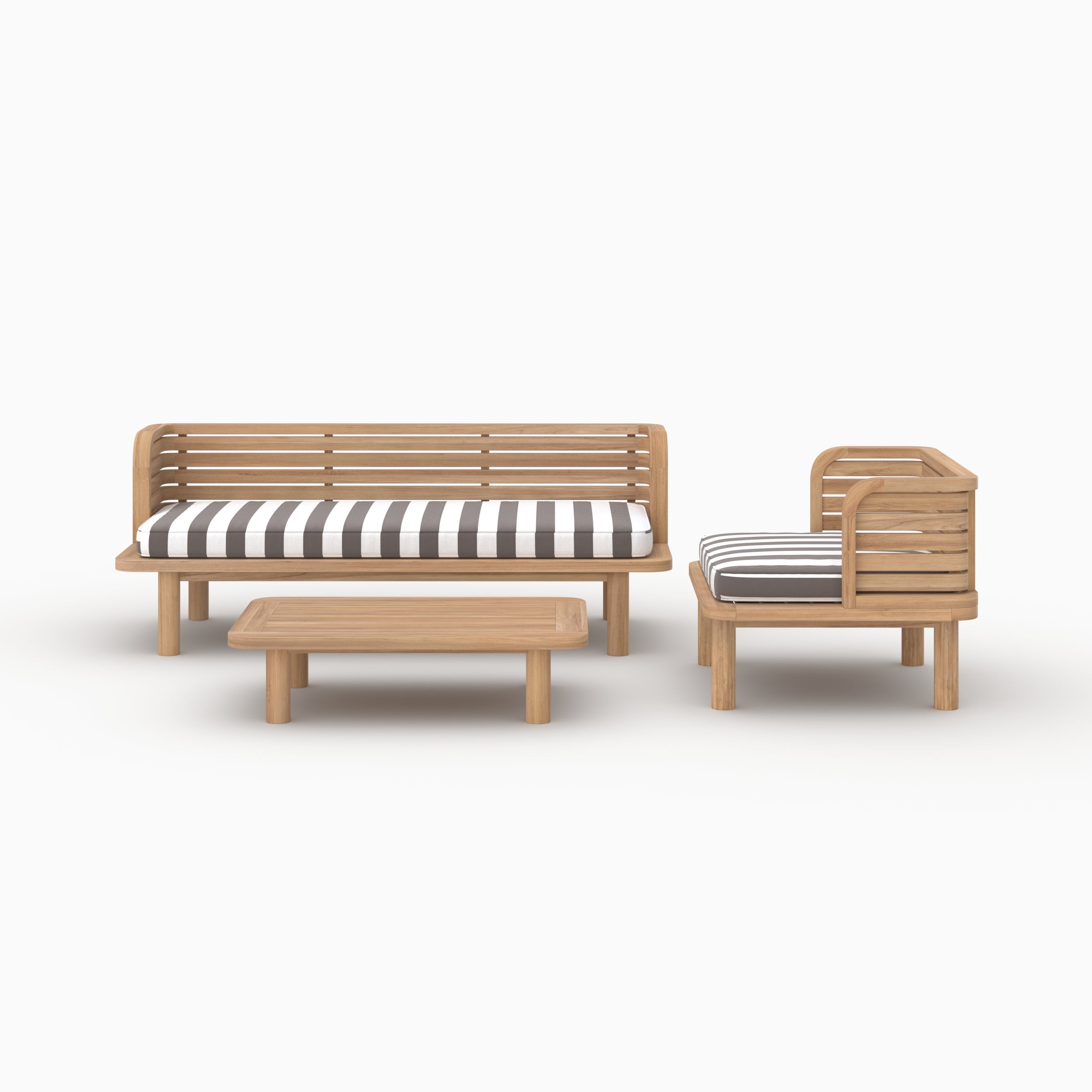 Kilda 3 places salon jardin bois de teck rayures grises