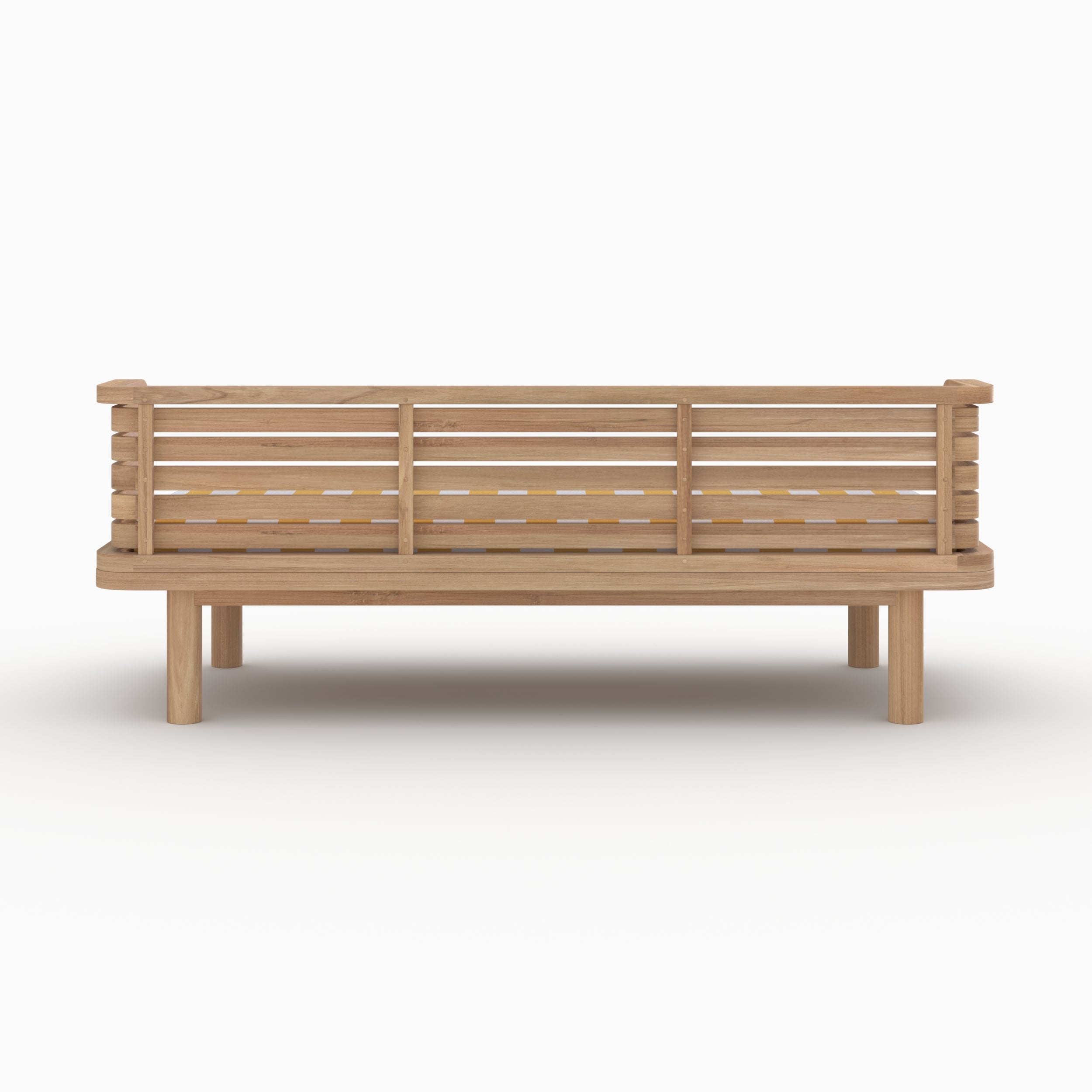 Kilda canapé jardin teck massif coussin jaune soleil rayé 2 places