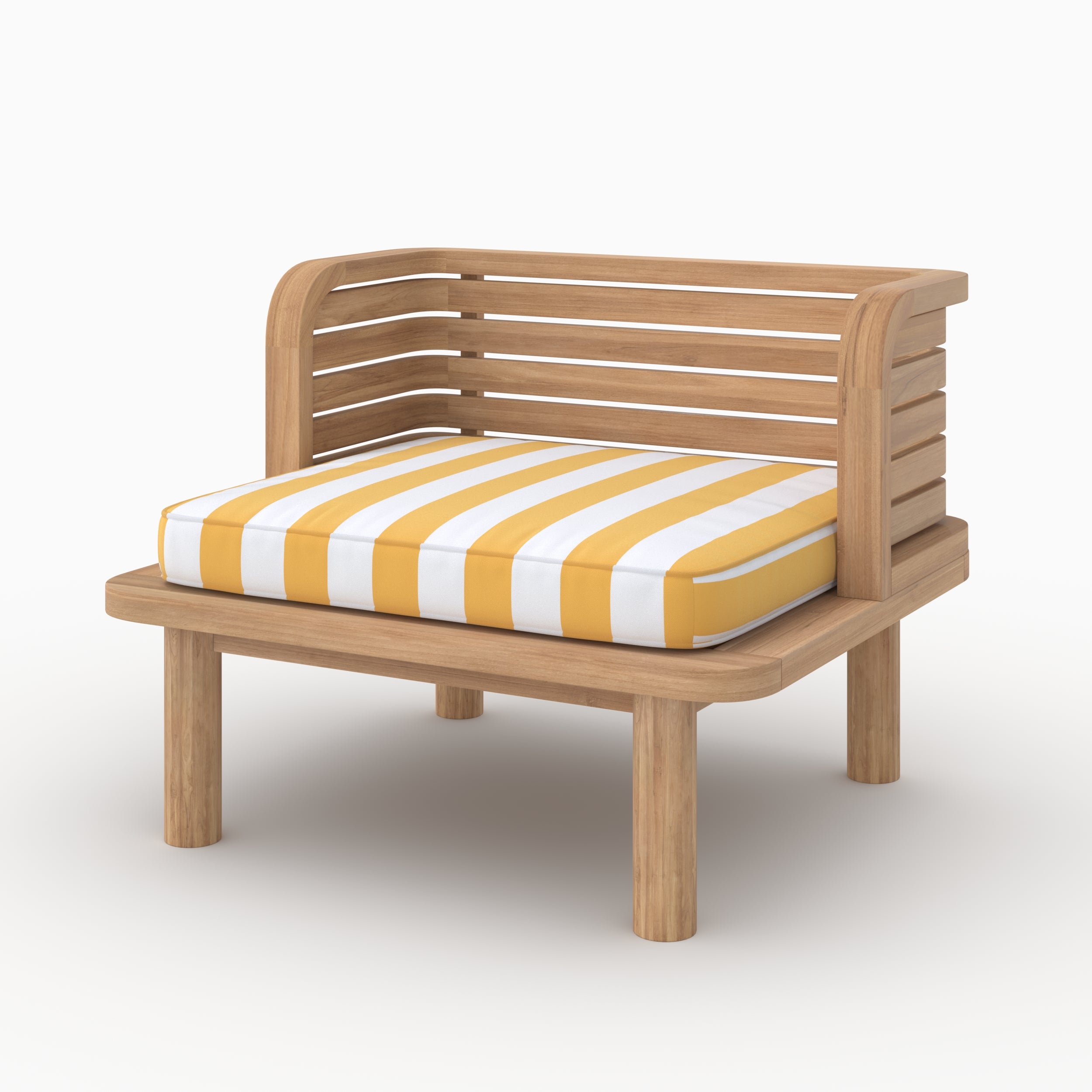 Kilda fauteuil extérieur teck massif coussin jaune citron rayé