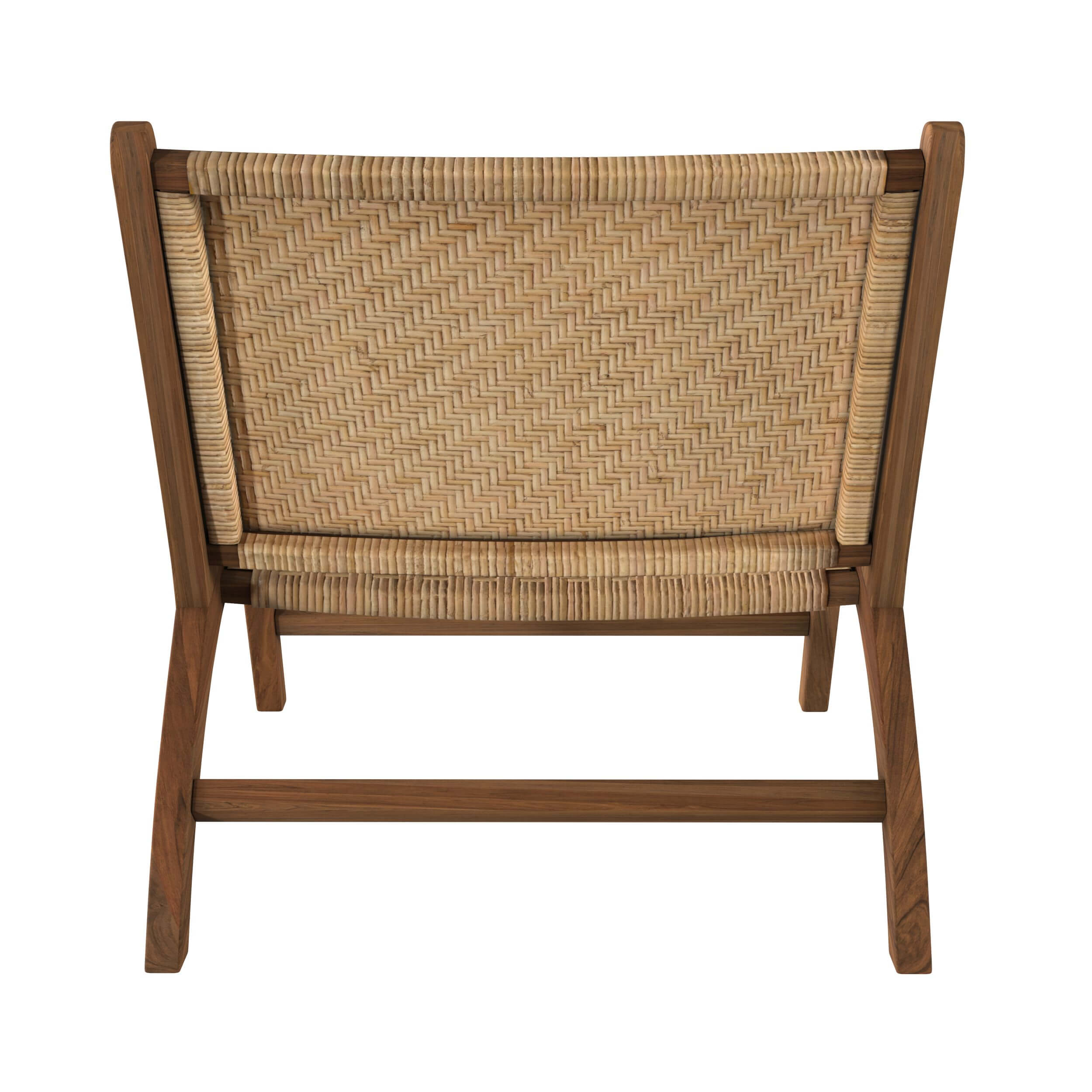 kilka poltrona in legno di teak e tessitura a zigzag in rattan