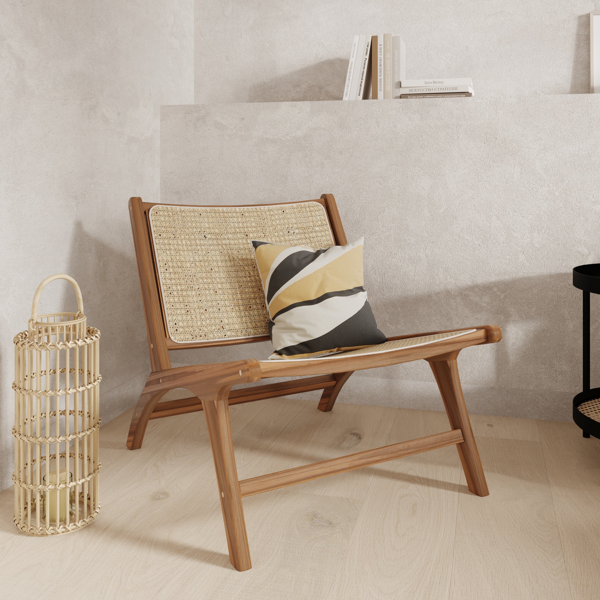 kilka poltrona in teak intrecciata con canna color naturale