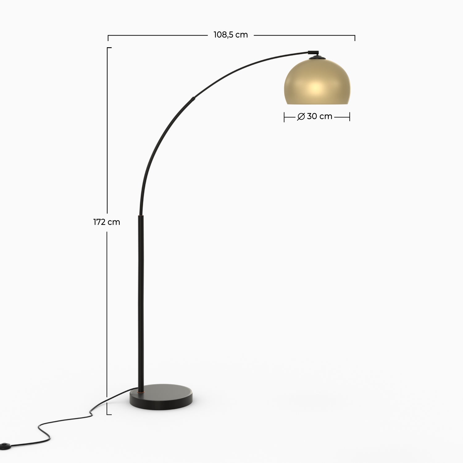 lampada da terra ad arco dinard dorata e nera
