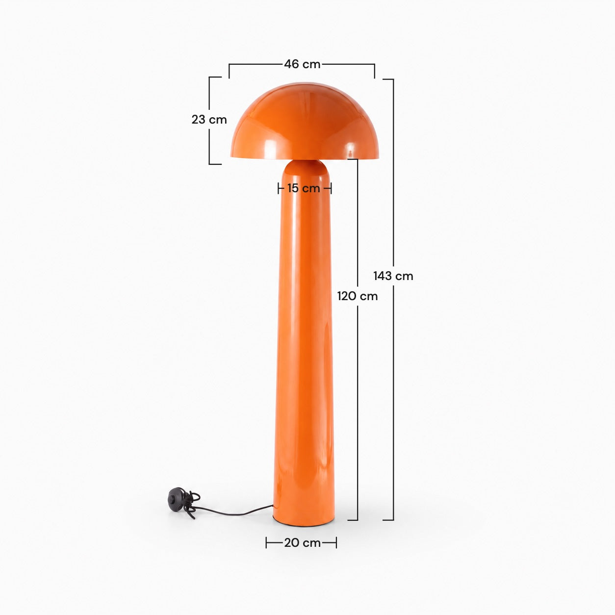 Dimensions du lampadaire Clara en métal orange - Maison Pavane