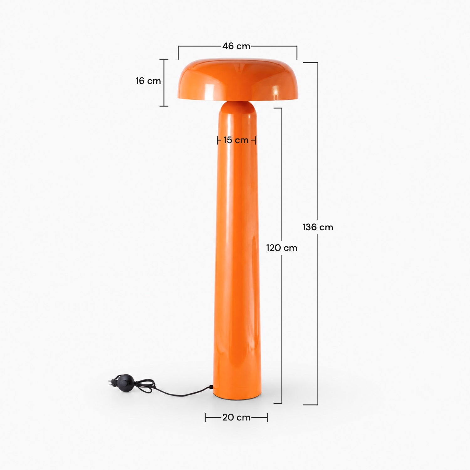 Dimensions du lampadaire Livia en métal orange - Maison Pavane