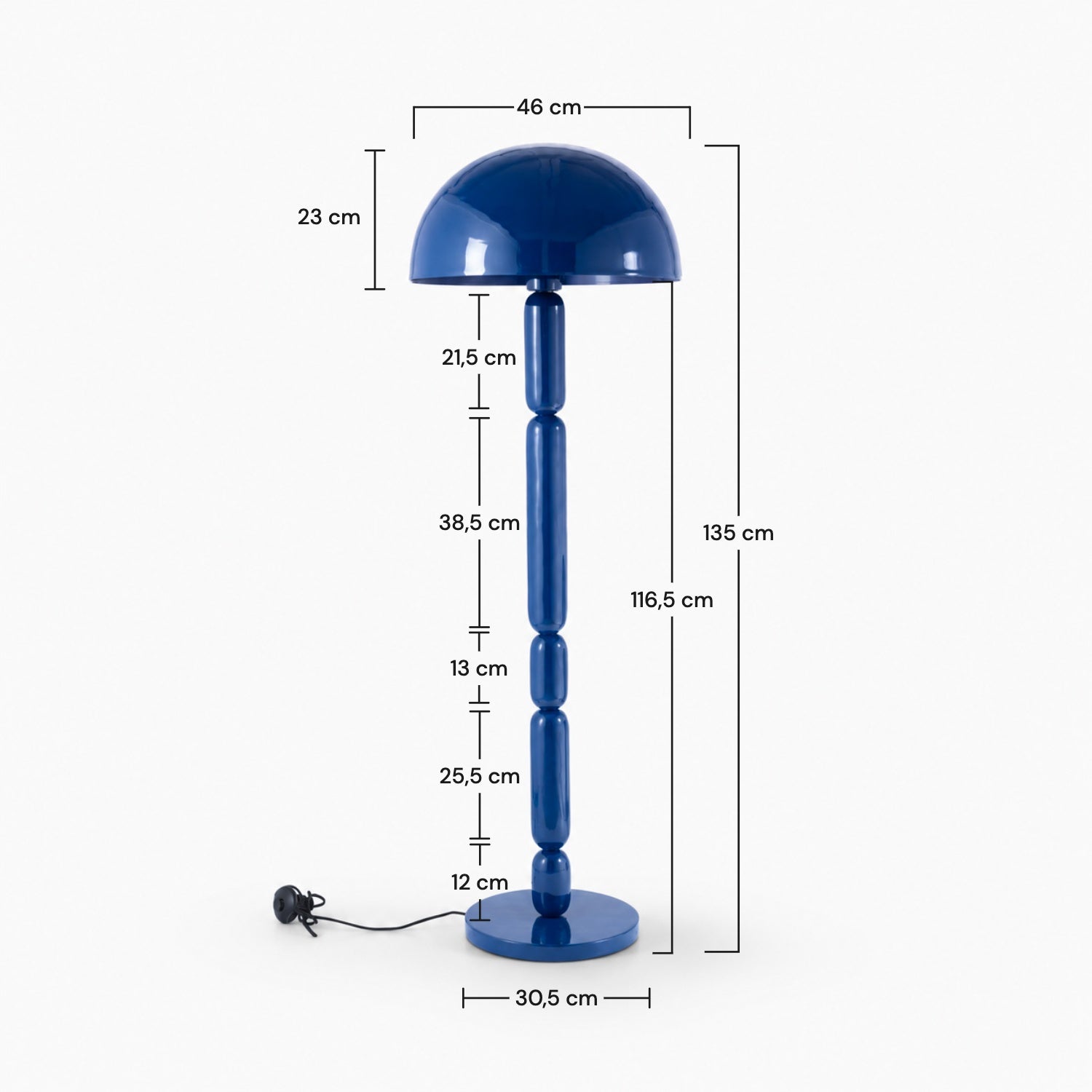 Dimensions du lampadaire Romy en bois et métal bleu foncé - Maison Pavane