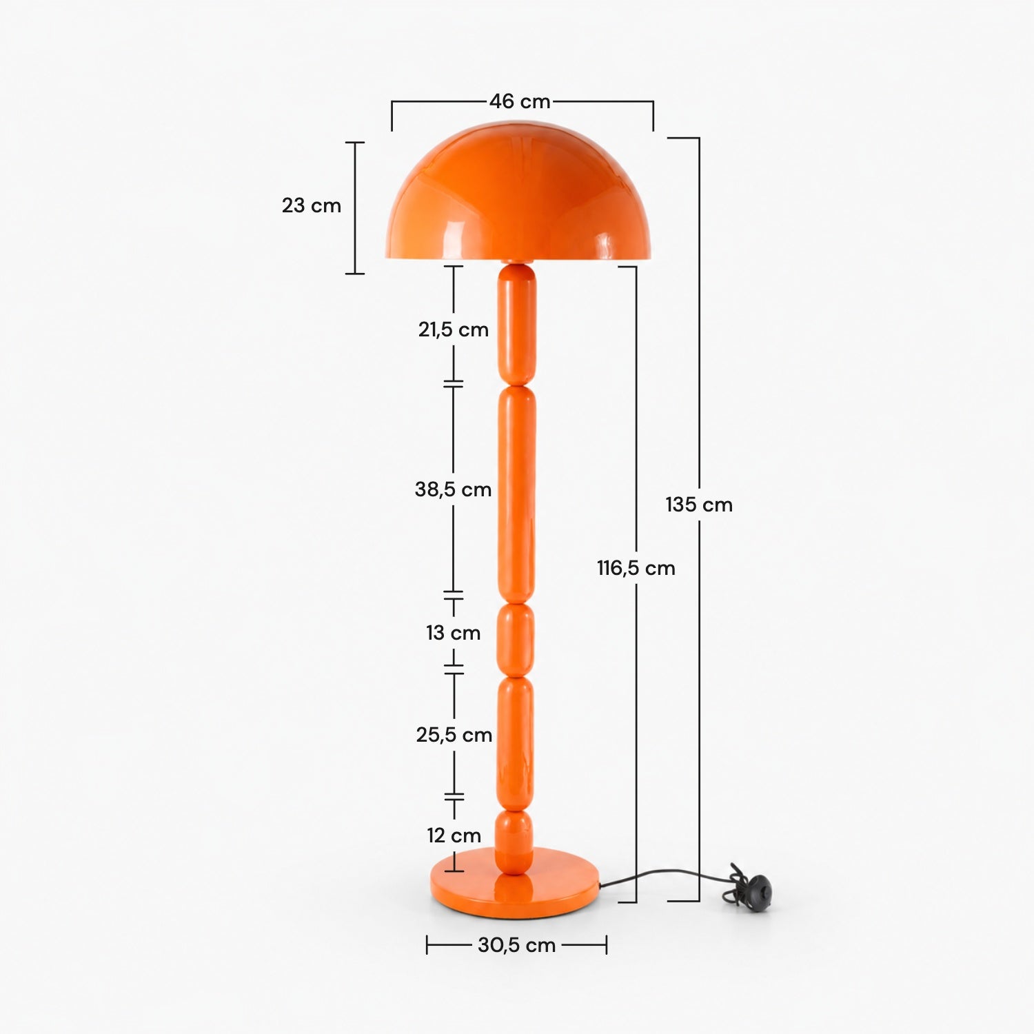 Dimensions du lampadaire Romy en bois et métal orange - Maison Pavane