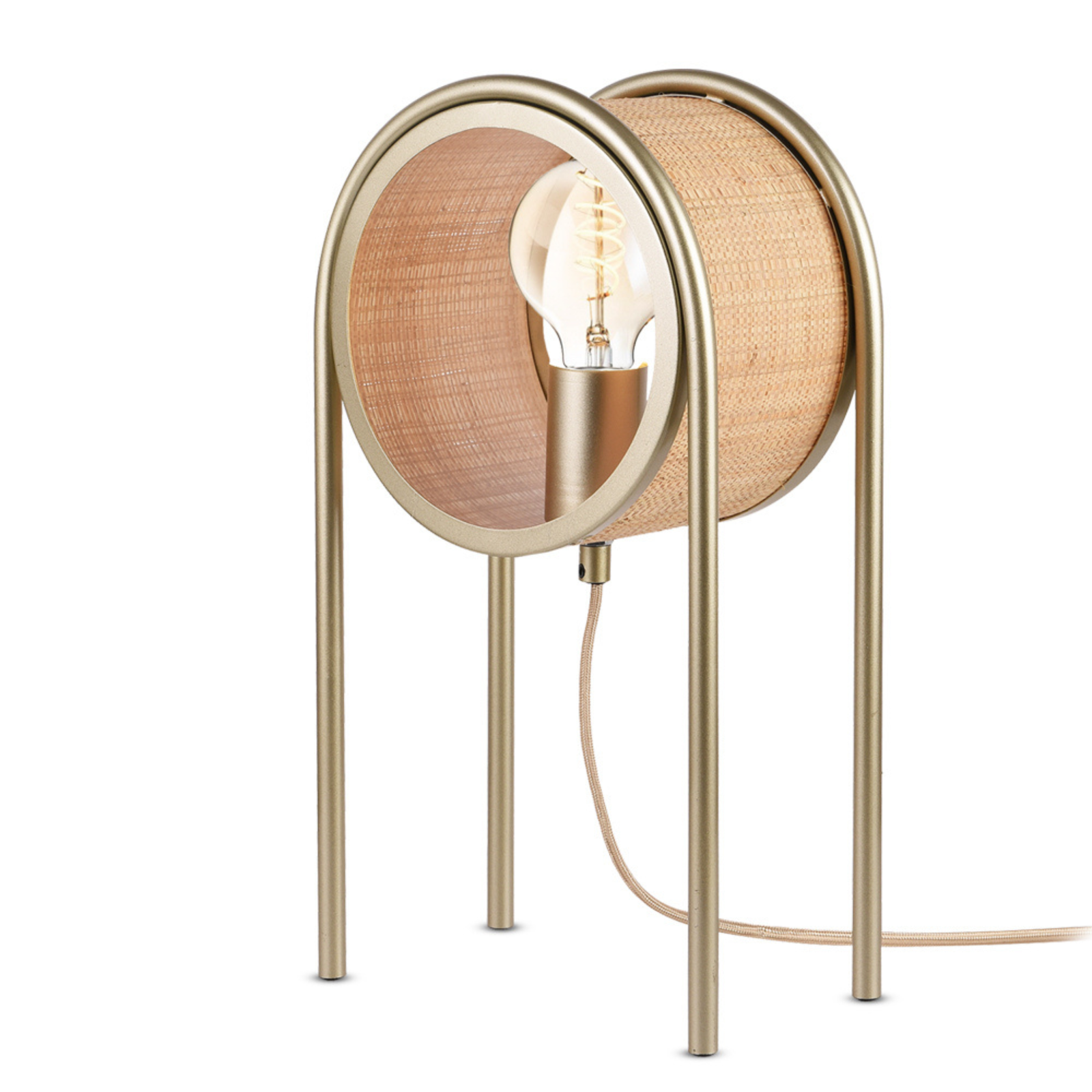 Lampe à poser Bob en fibre naturelle et métal doré - Maison Pavane