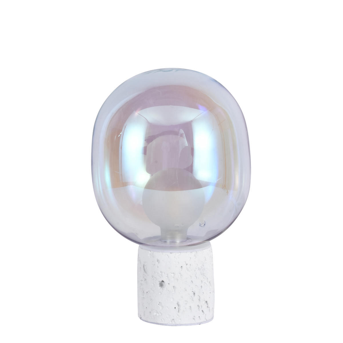 Lampe à poser Bulle en verre irisé et béton blanc H24 cm - Maison Pavane