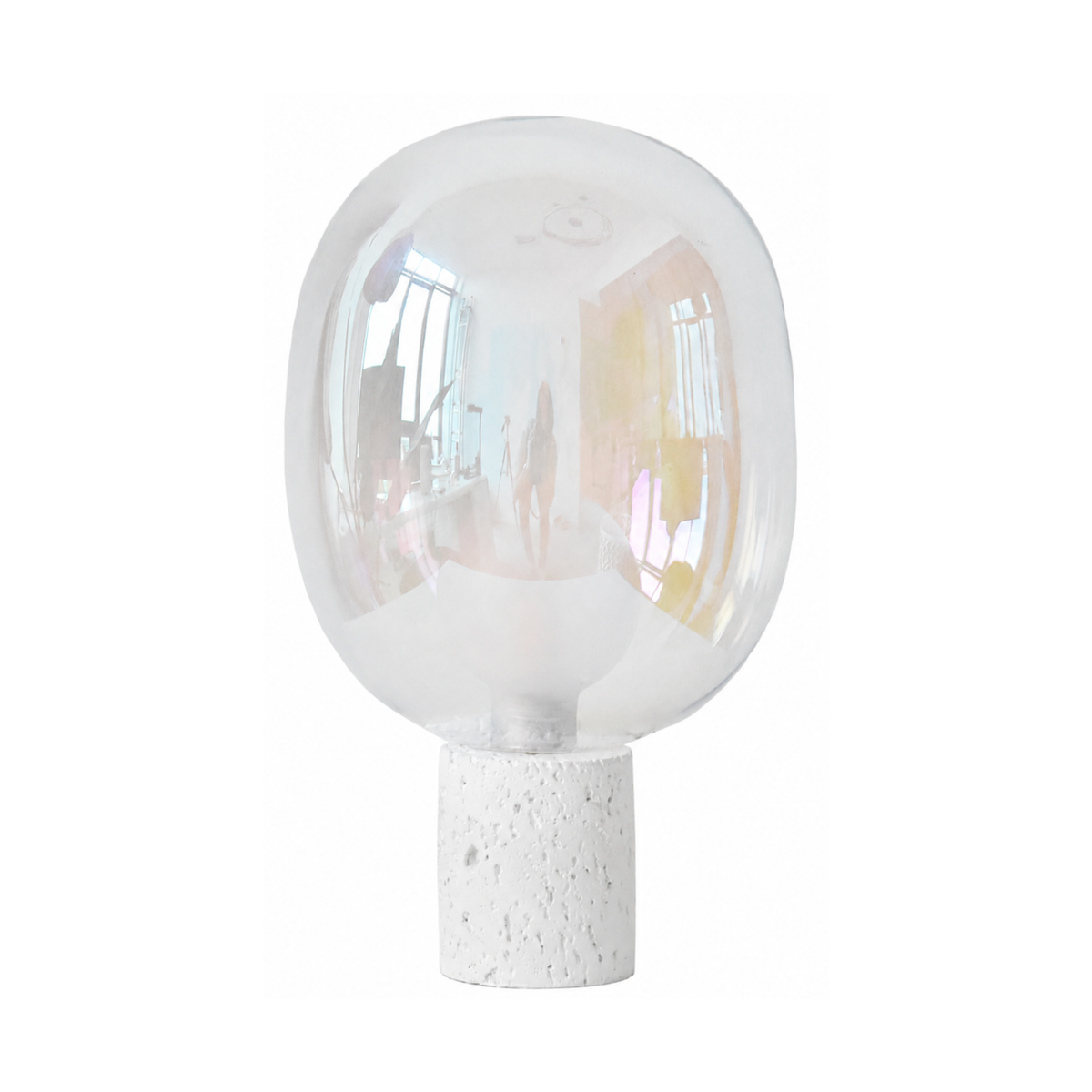 Lampe à poser Bulle en verre irisé et béton blanc H43 cm - Maison Pavane
