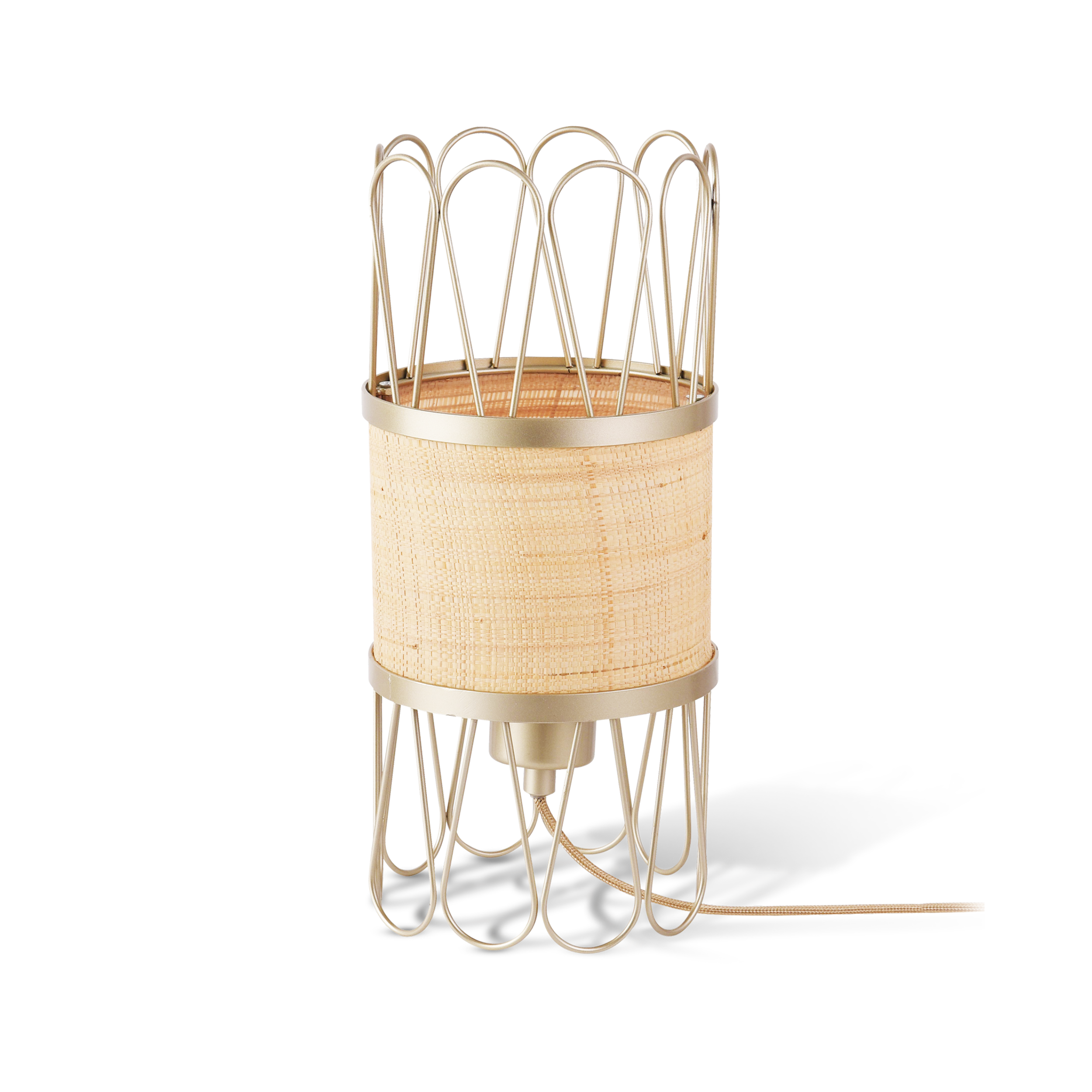Lampe à poser cylindrique Flore en fibre naturelle et métal doré - Maison Pavane