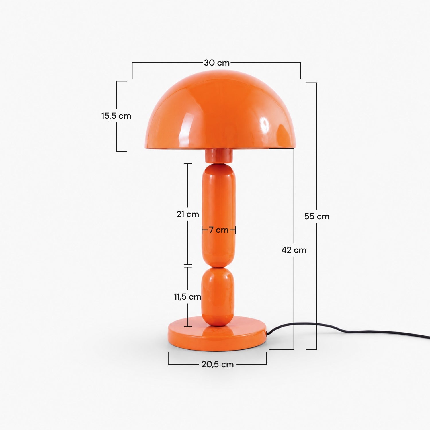 Dimensions de la lampe Romy en bois et métal orange - Maison Pavane