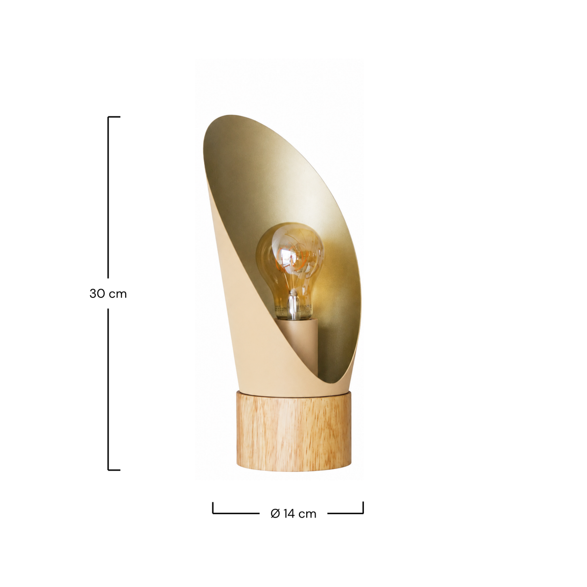Dimensions de la lampe à poser Spoon en métal crème et bois H30 cm - Maison Pavane