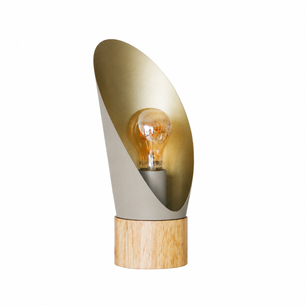 Lampe à poser Spoon en métal taupe et bois H30 cm - Maison Pavane