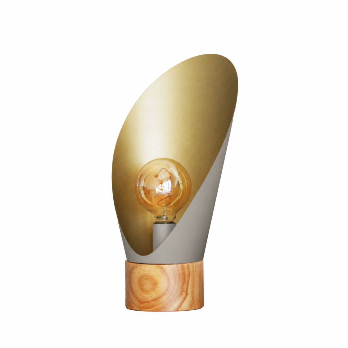 Lampe à poser Spoon en métal taupe et bois H44 cm - Maison Pavane