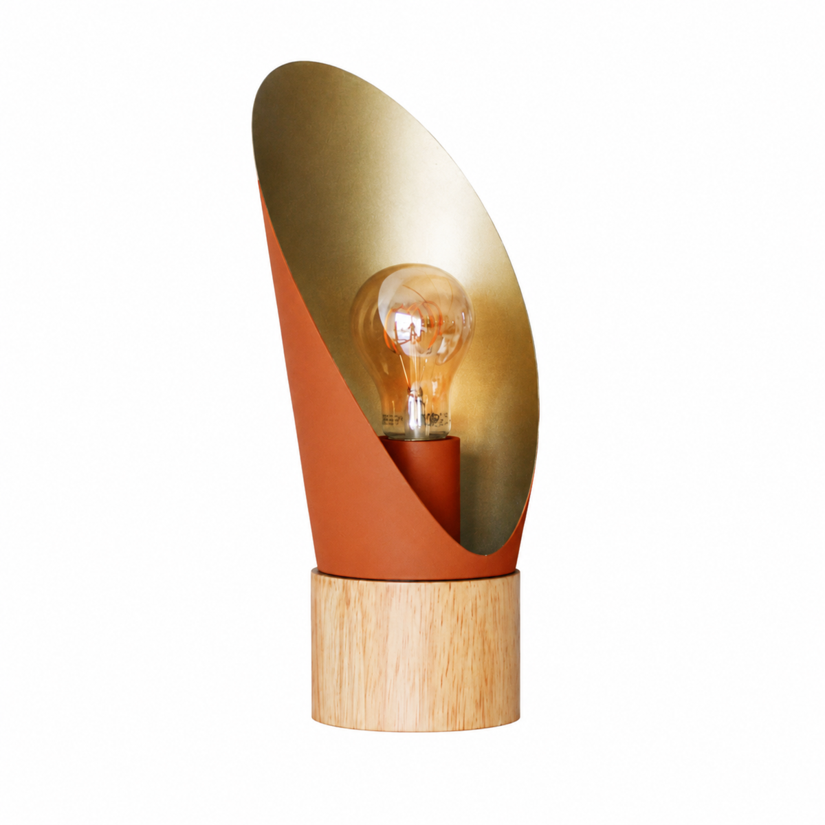 Lampe à poser Spoon en métal terracotta et bois H30 cm - Maison Pavane