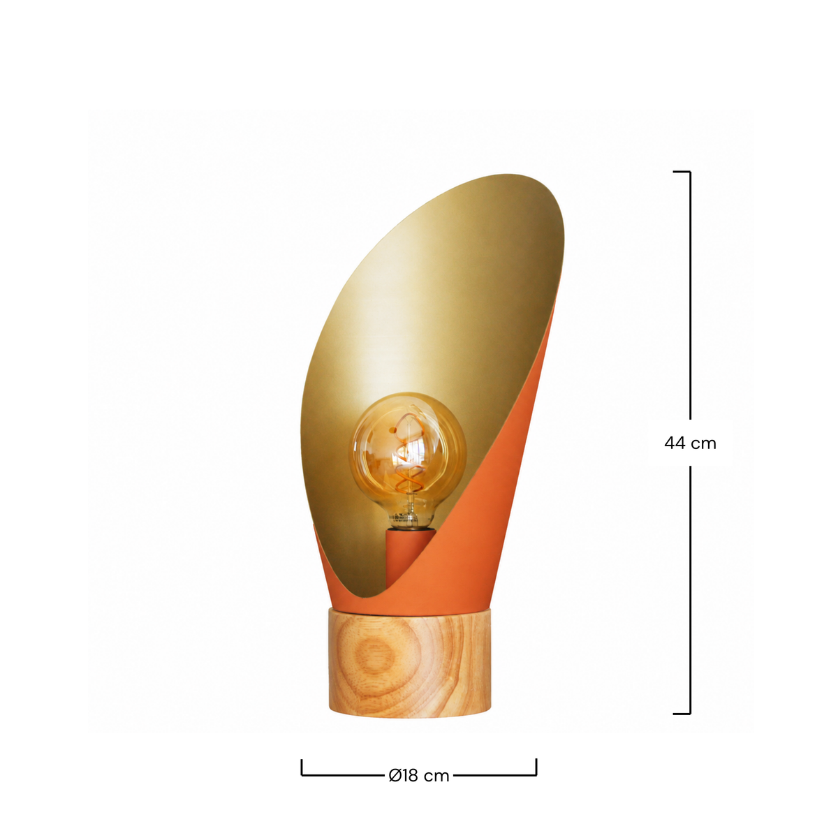 Dimensions de la lampe à poser Spoon en métal terracotta et bois H44 cm - Maison Pavane