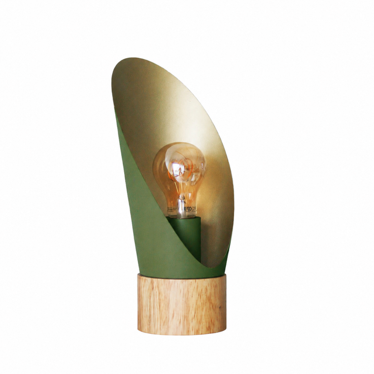 Lampe à poser Spoon en métal vert olive et bois H30 cm - Maison Pavane