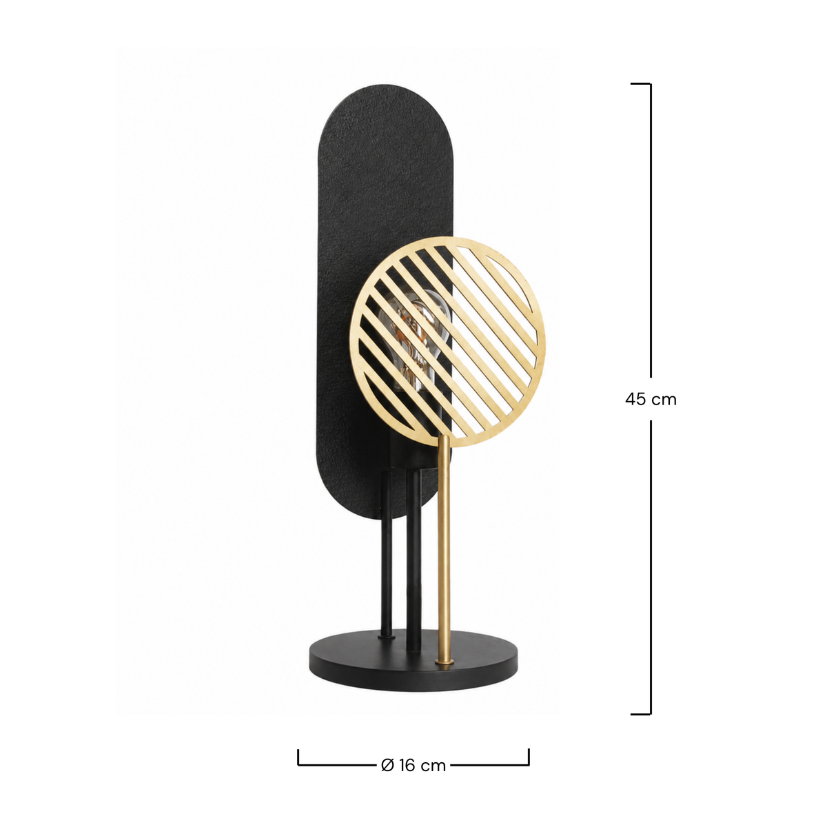Dimensions de la lampe à poser Totem en métal noir et doré H45 cm - Maison Pavane