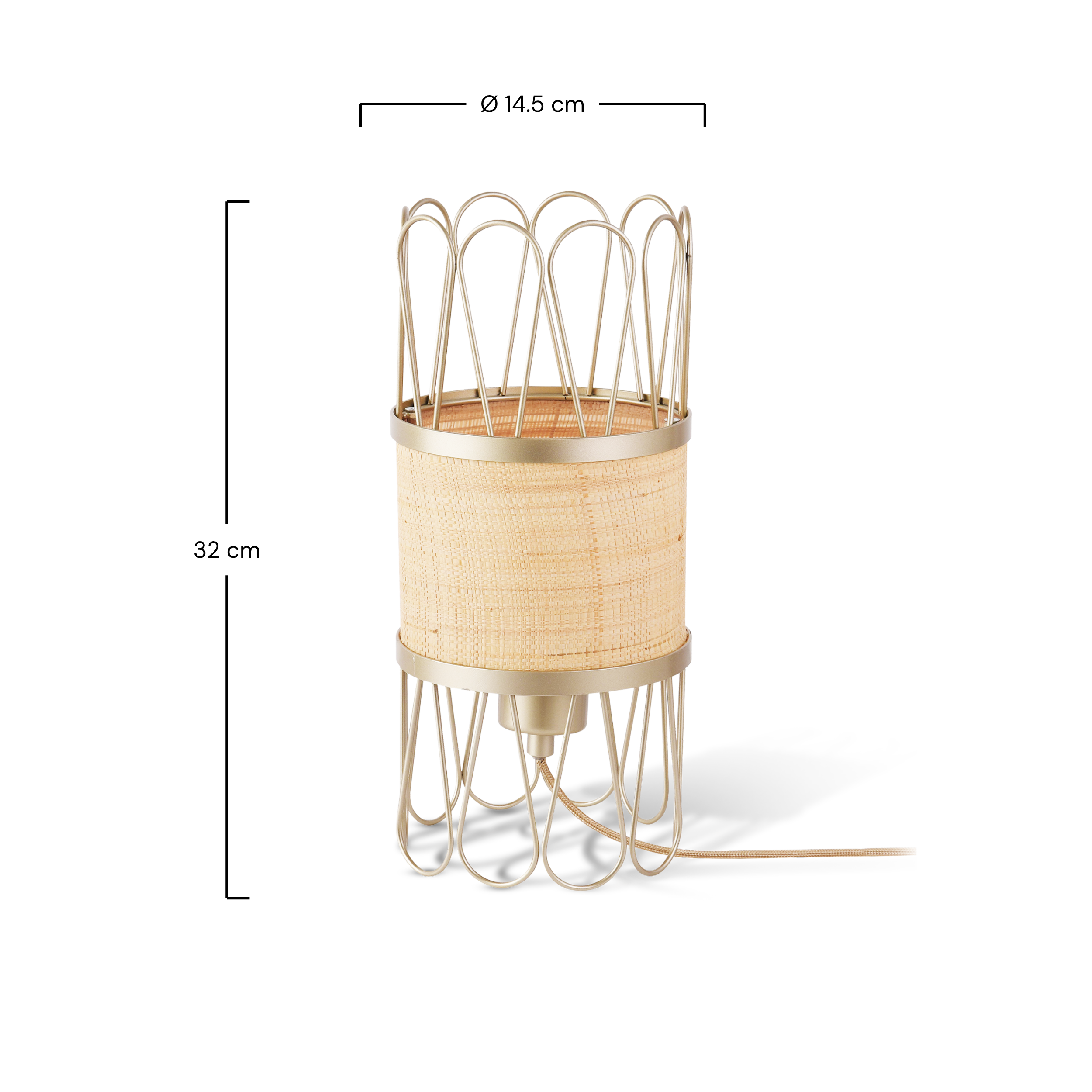 Lampe à poser Flore en fibre naturelle, dimensions Ø 14,5 x 32 cm - Maison Pavane