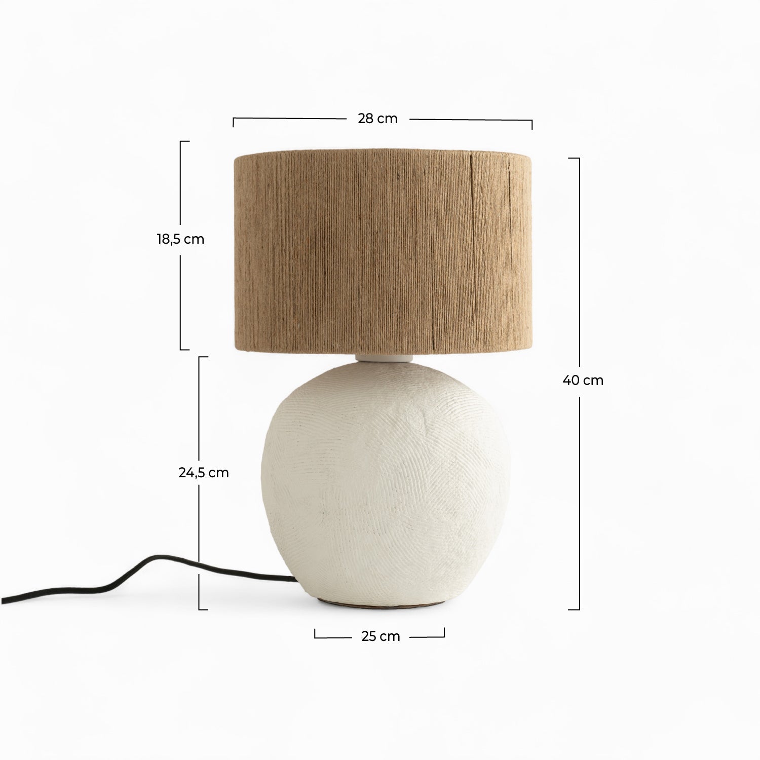 lampada in carta maché bianco crema e paralume in juta nina