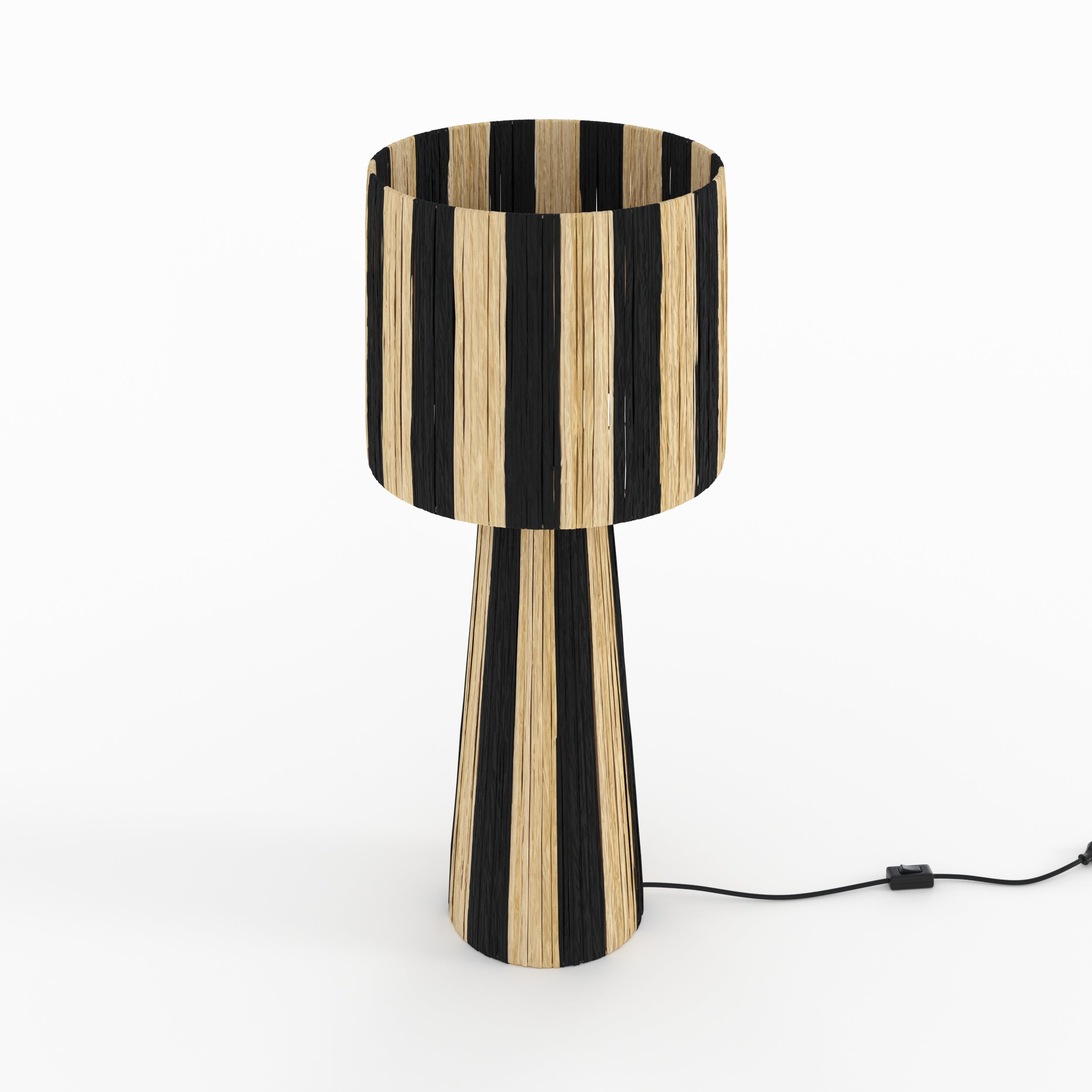 lampada a righe nere bohemien grande solea palma naturale
